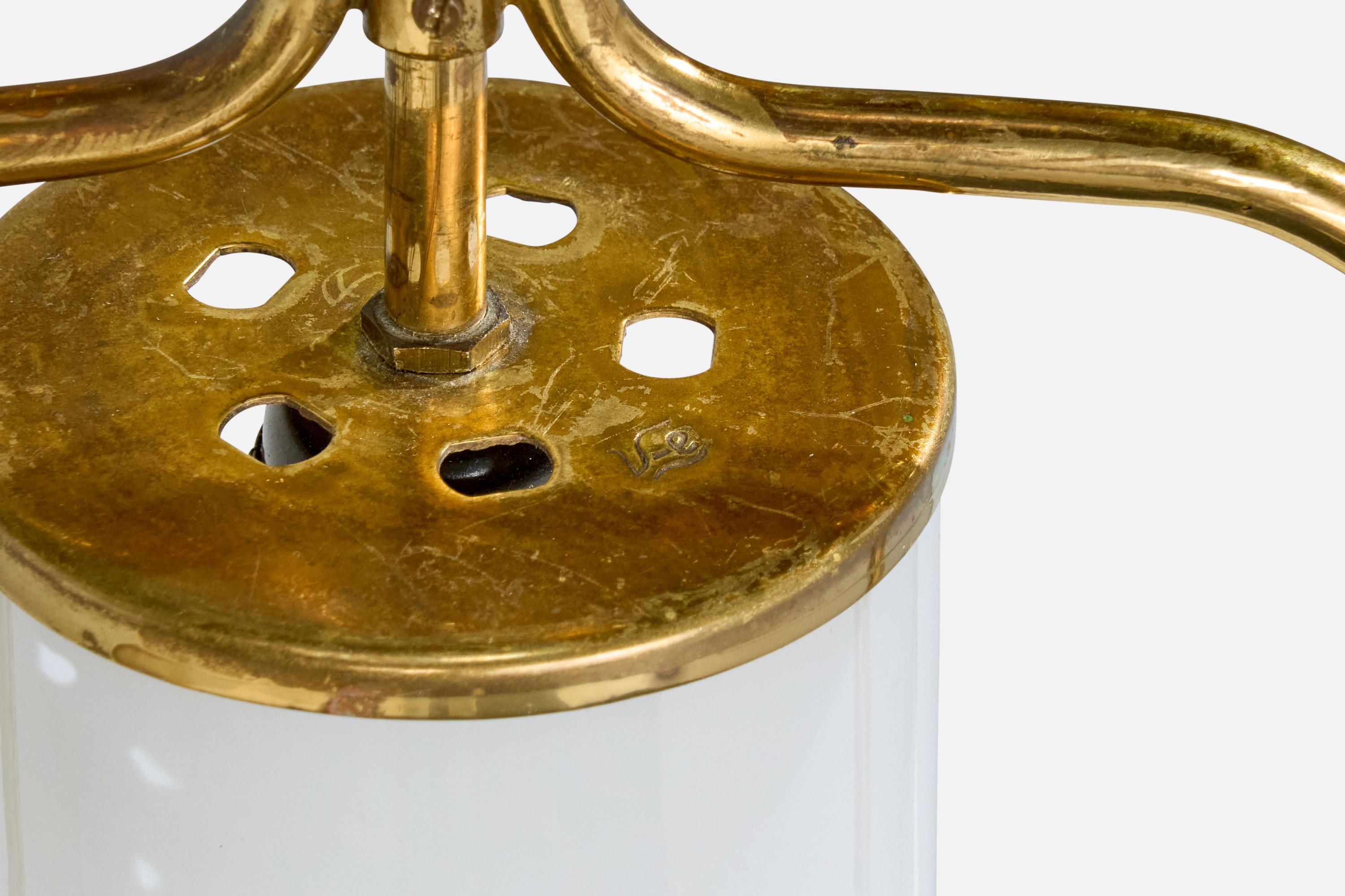 Valinte, Pendant Light, Brass, Glass, Finland, 1950s For Sale 2