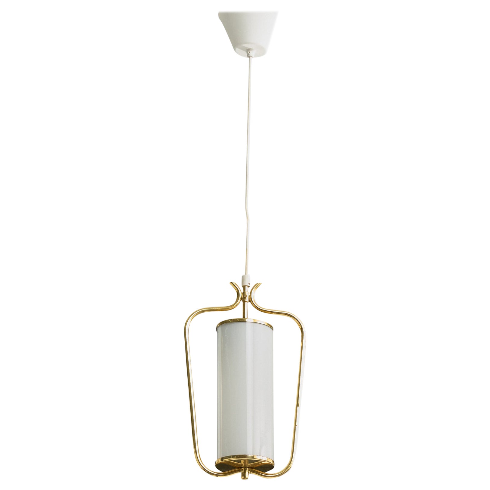 Valinte, Pendant Light, Brass, Glass, Finland, 1950s For Sale