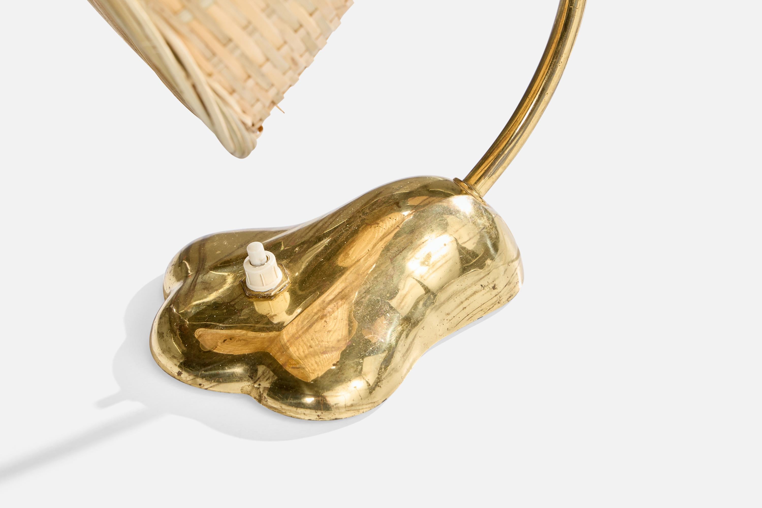 Valinte, Tischlampe, Messing, Rattan, Finnland, 1950er Jahre im Angebot 2