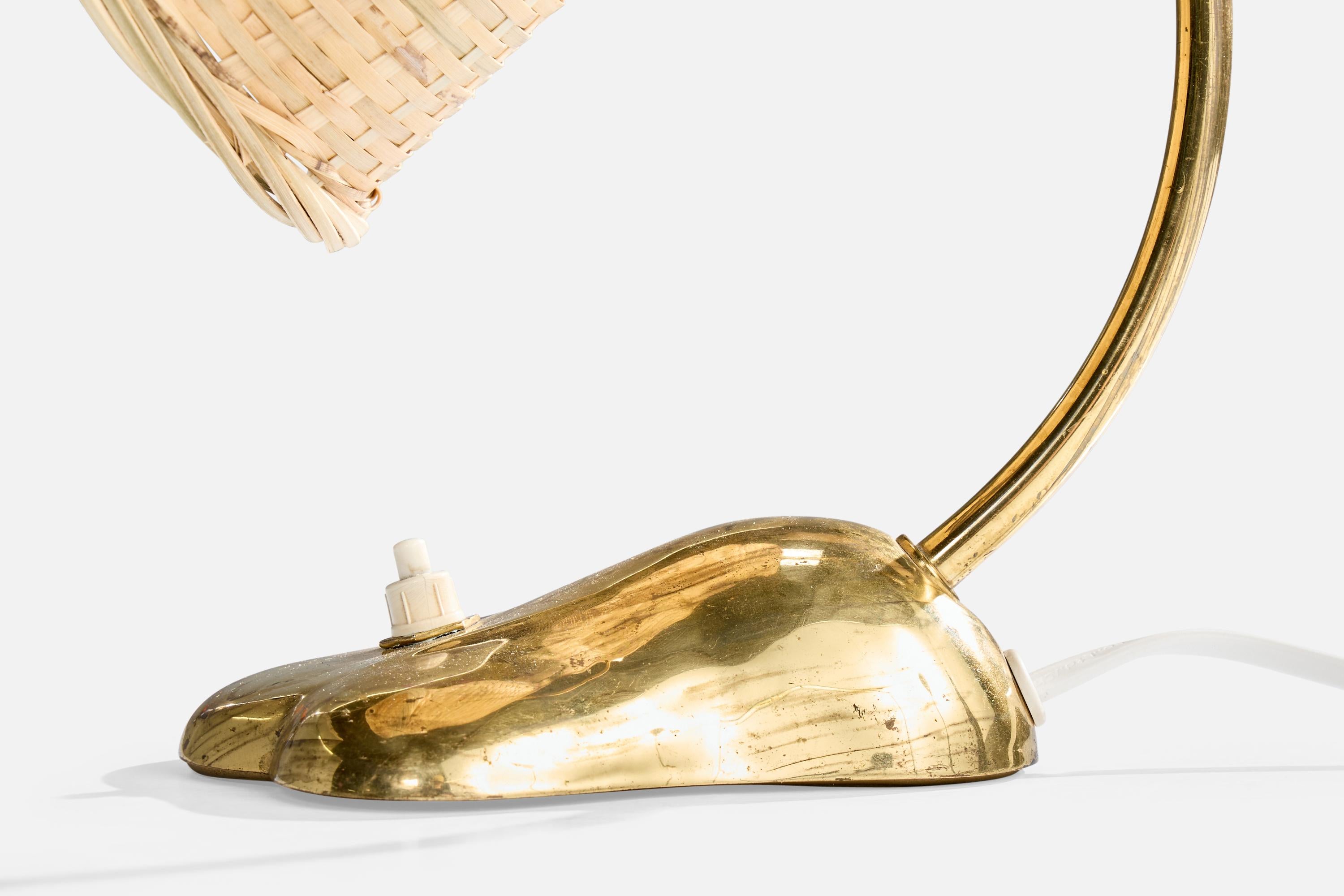 Valinte, Tischlampe, Messing, Rattan, Finnland, 1950er Jahre im Angebot 3