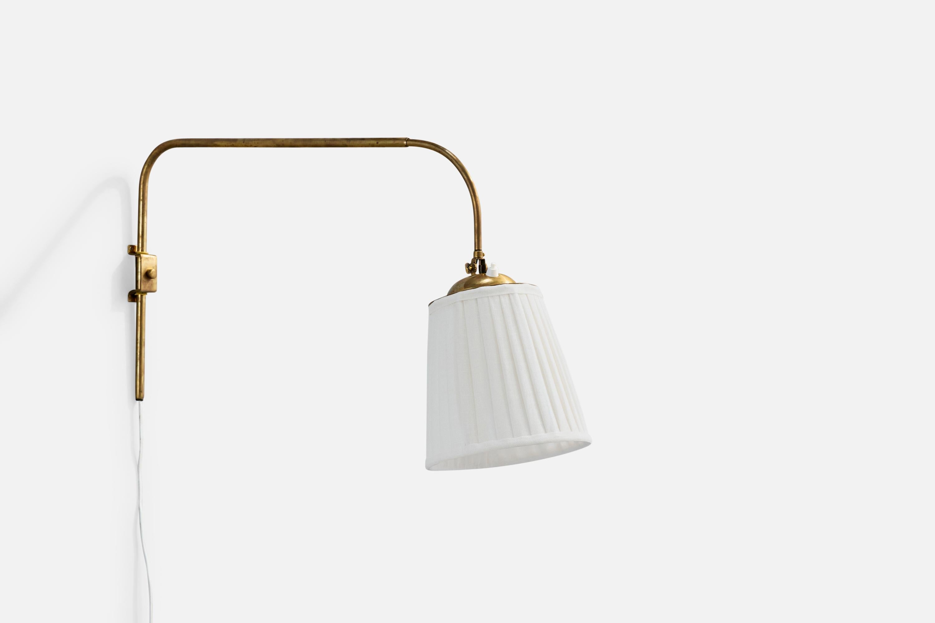 Mid-Century Modern Valinte, Wall Light, Brass, Fabric, Finland, 1950s For Sale