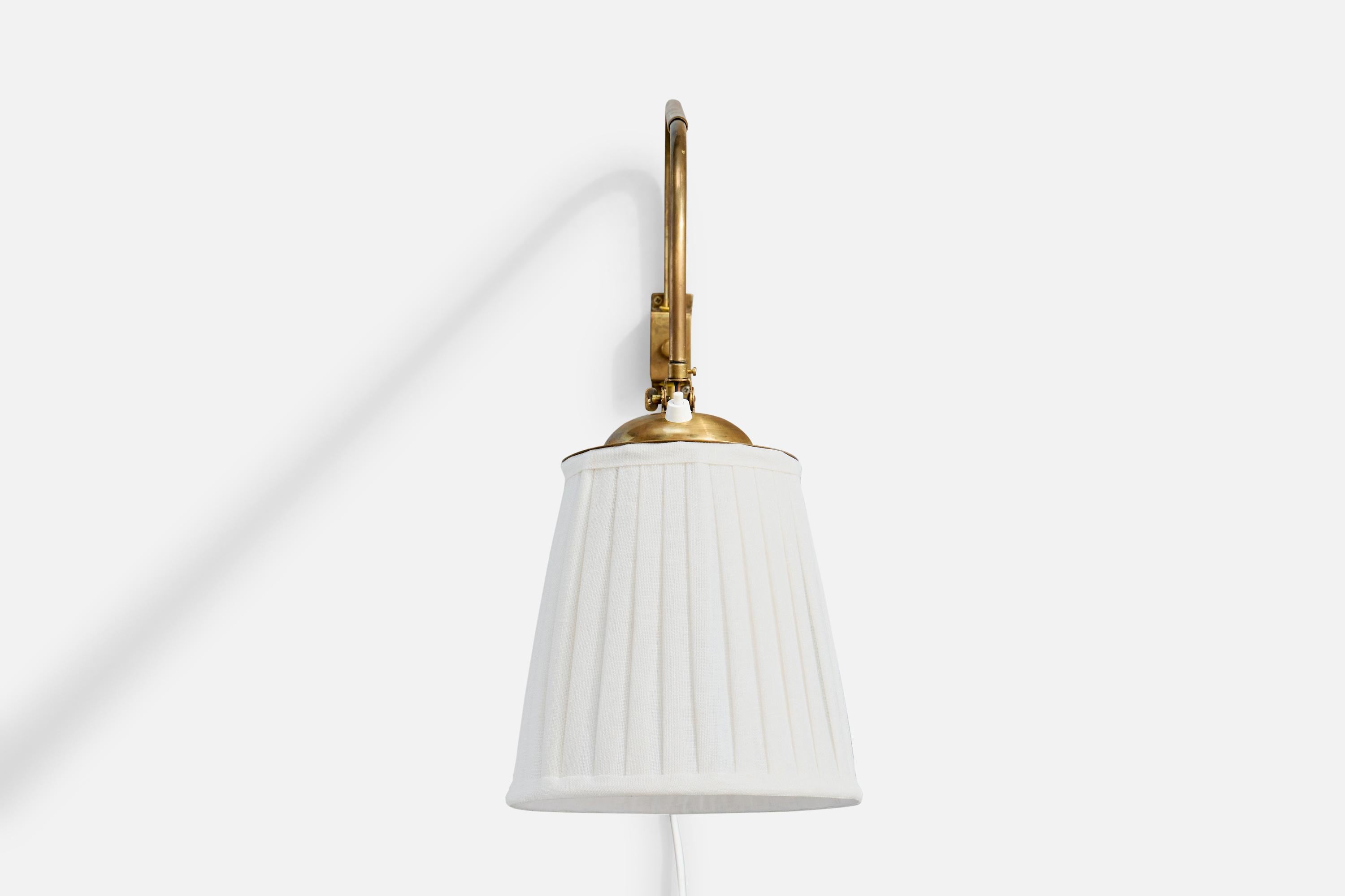 Finnish Valinte, Wall Light, Brass, Fabric, Finland, 1950s For Sale