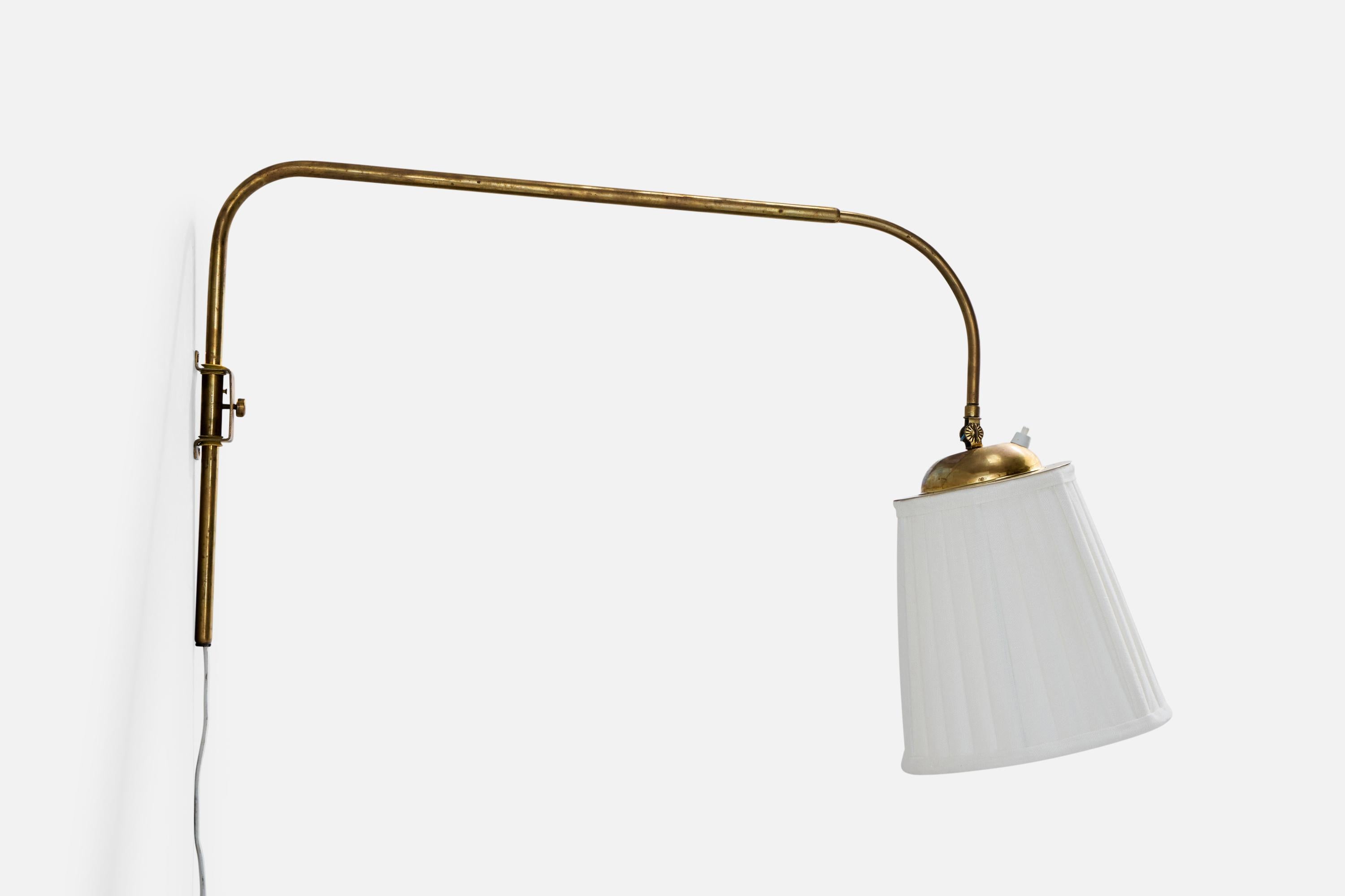 Valinte, Wall Light, Brass, Fabric, Finland, 1950s In Good Condition For Sale In High Point, NC