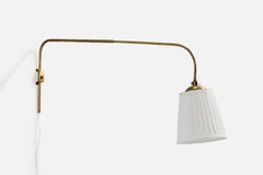 Valinte, Wall Light, Brass, Fabric, Finland, 1950s