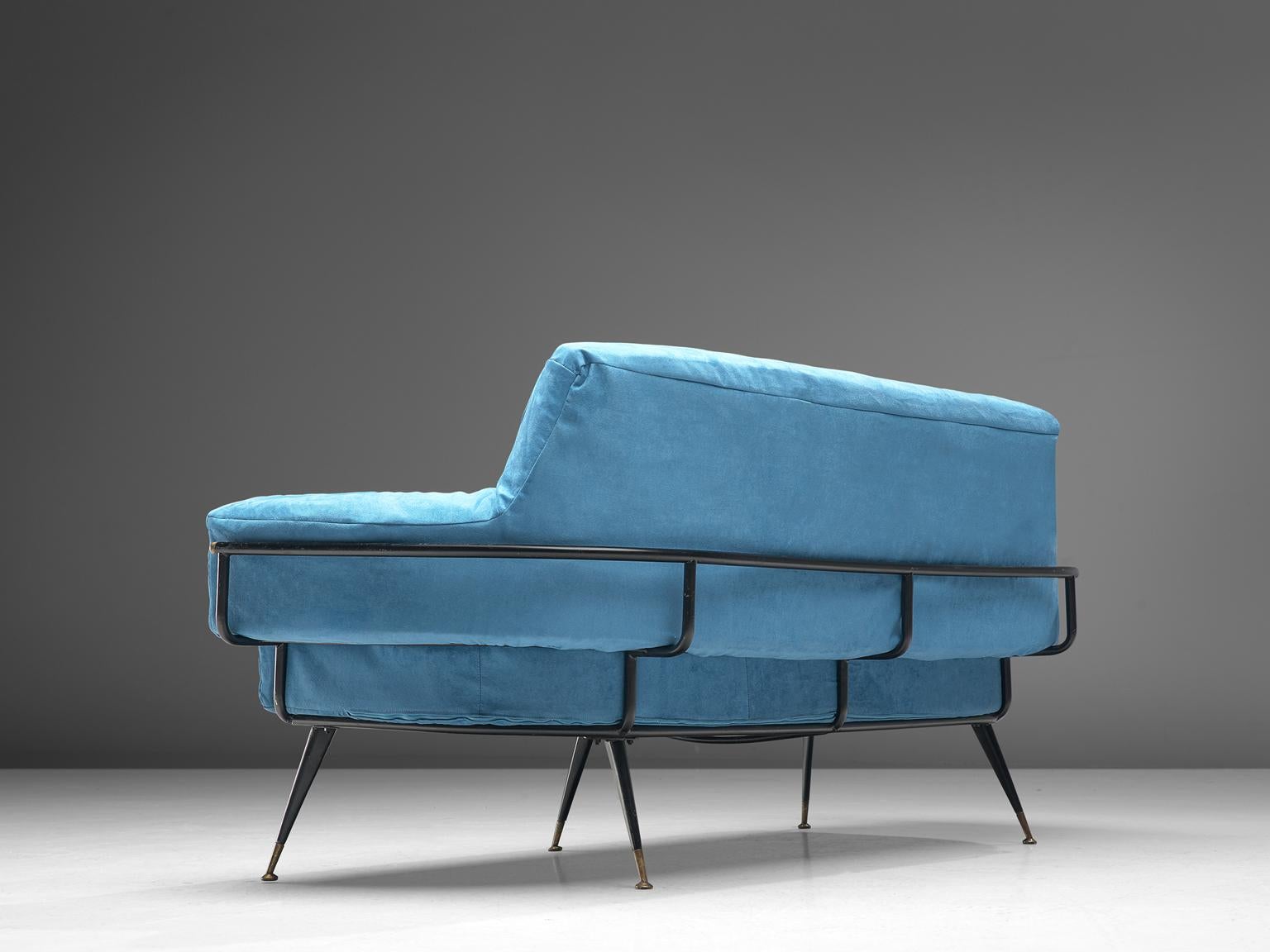 Mid-Century Modern Valla Rito Sofa with Metal Frame in Azure Blue Upholstery