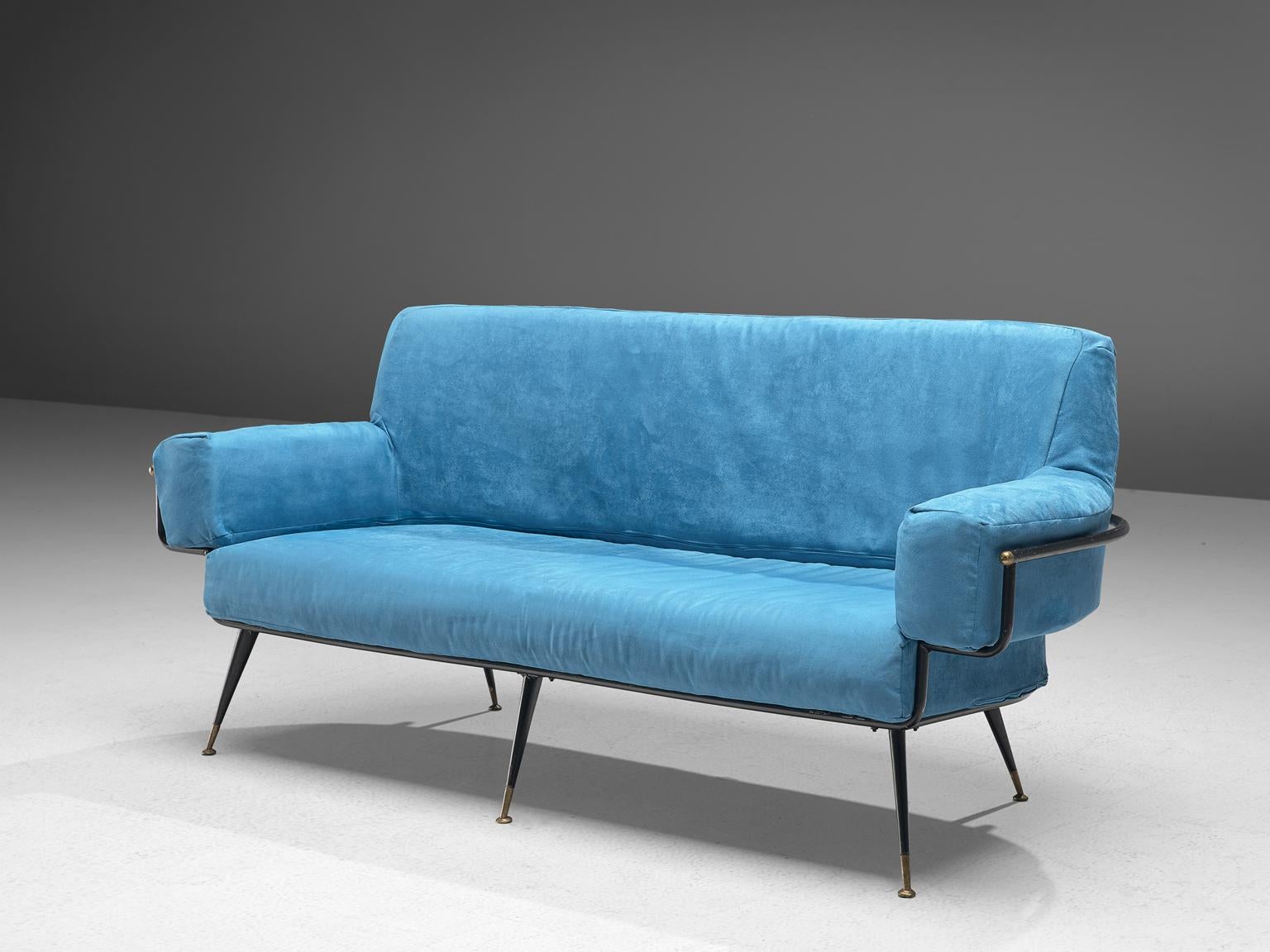 Italian Valla Rito Sofa with Metal Frame in Azure Blue Upholstery