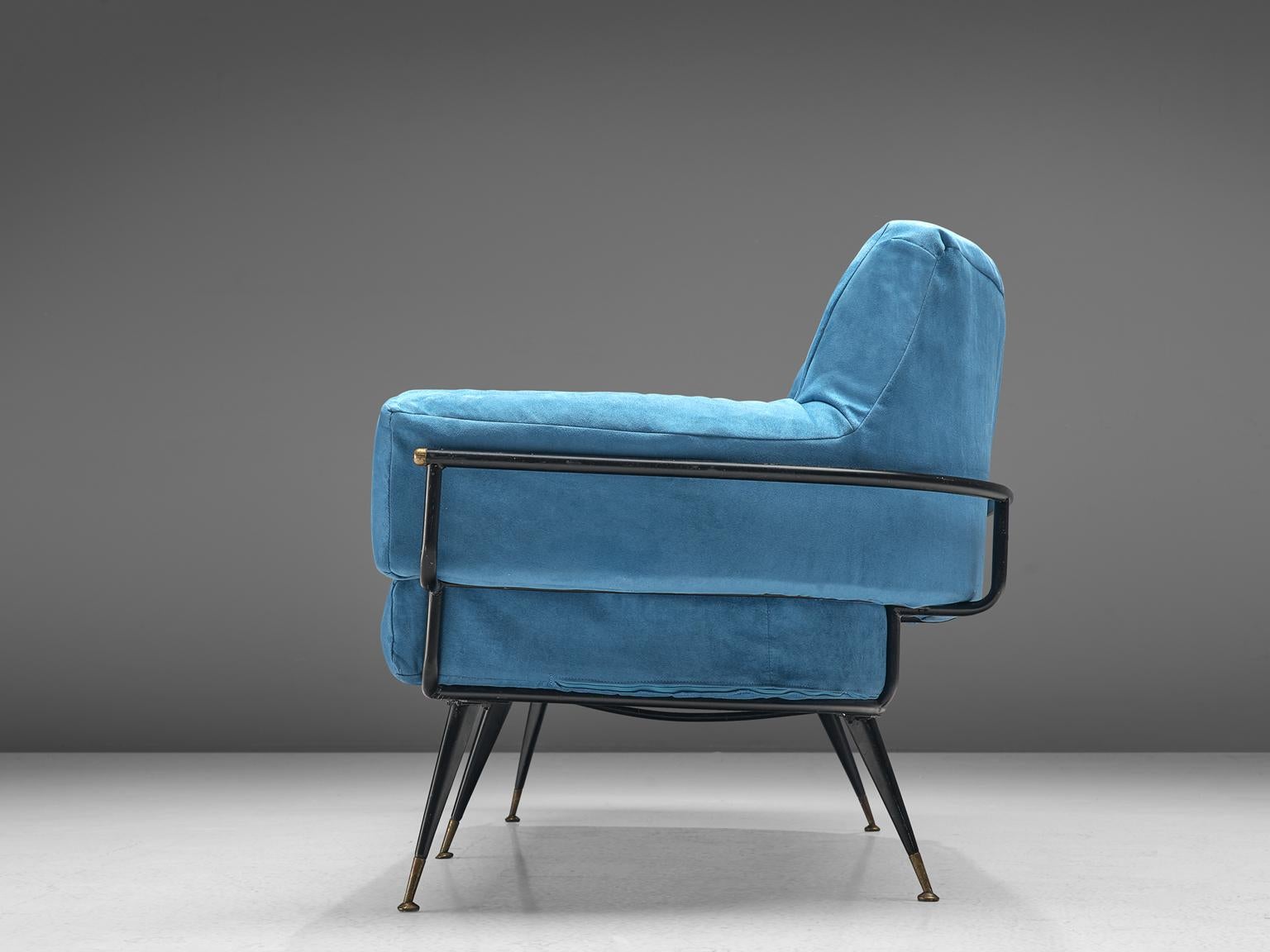 Mid-20th Century Valla Rito Sofa with Metal Frame in Azure Blue Upholstery