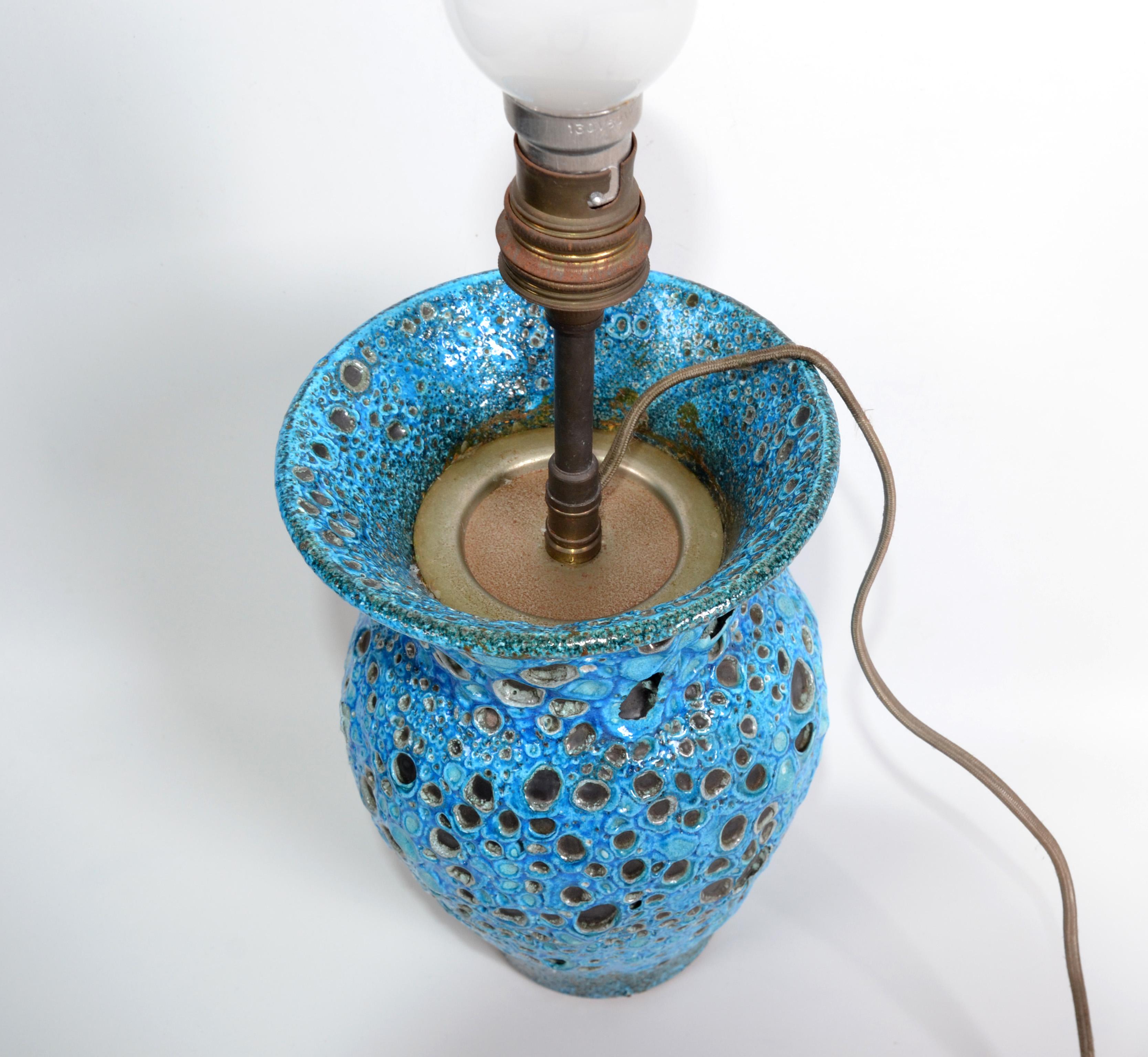 Vallaurice France Turquoise Glaze Ceramic Table Lamp Pottery Folk Art French For Sale 5