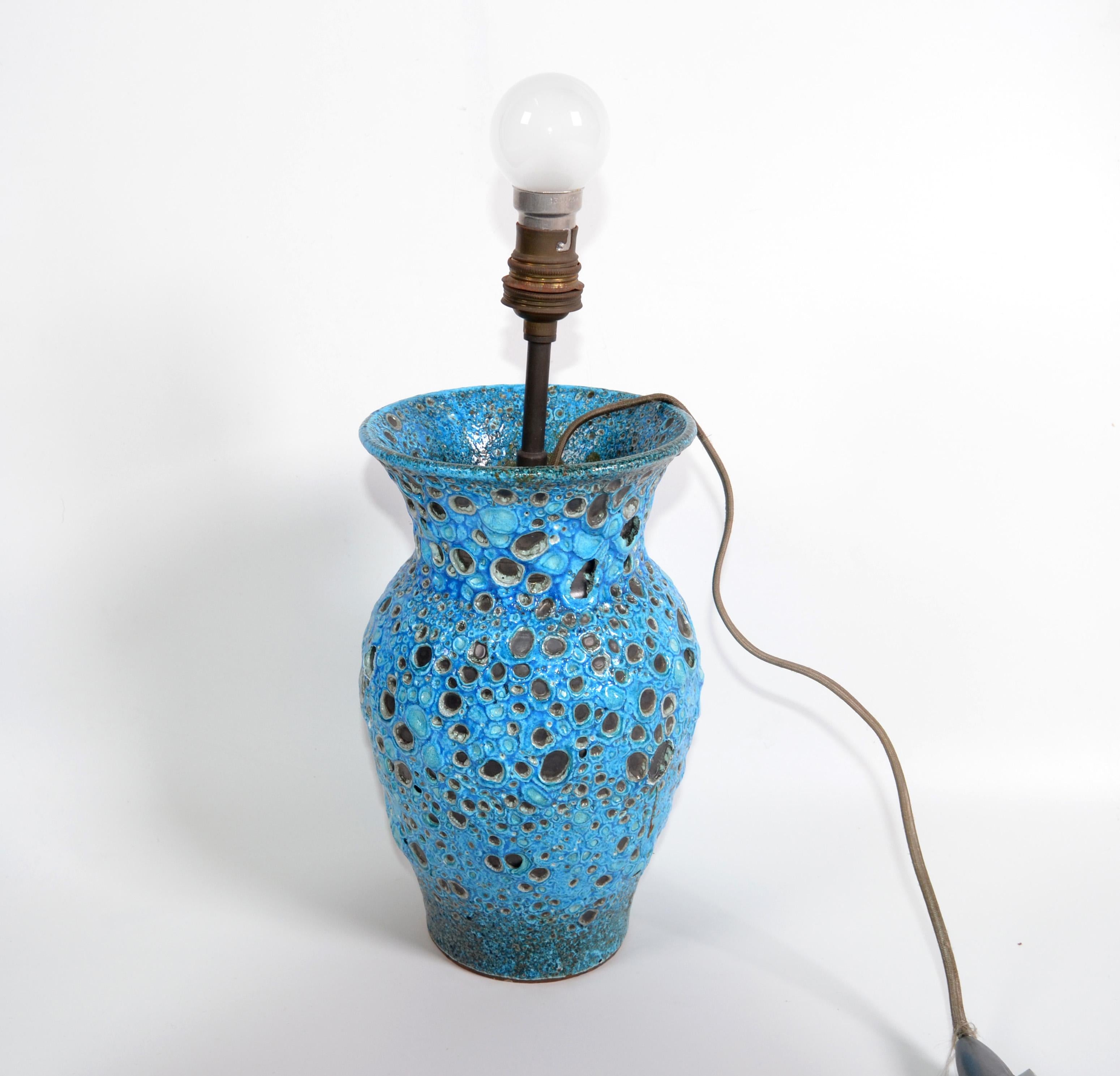 Vallaurice France, céramique à glaçure turquoise, lampe de bureau poterie artisanale française en vente 2