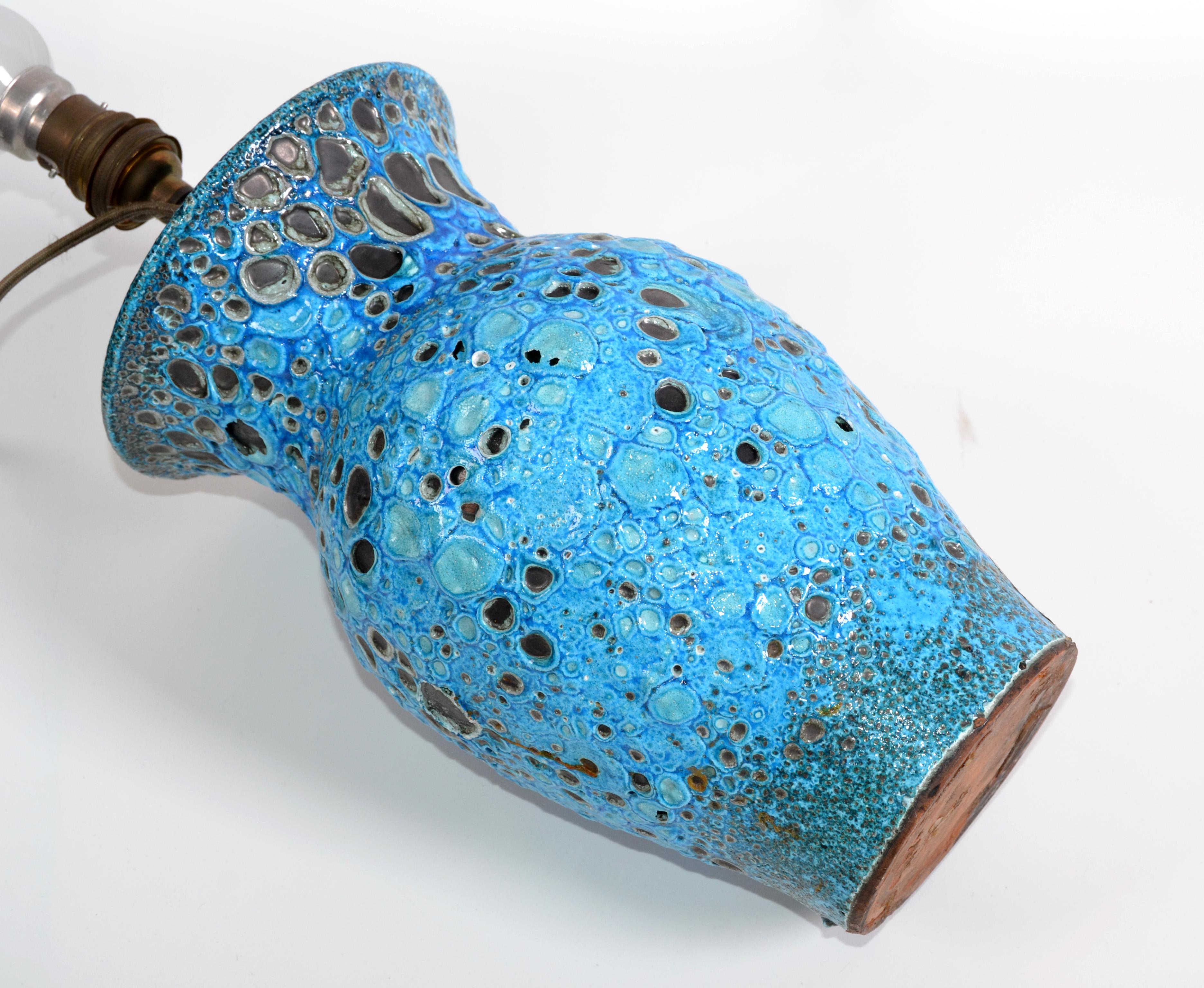Fait main Vallaurice France, céramique à glaçure turquoise, lampe de bureau poterie artisanale française en vente