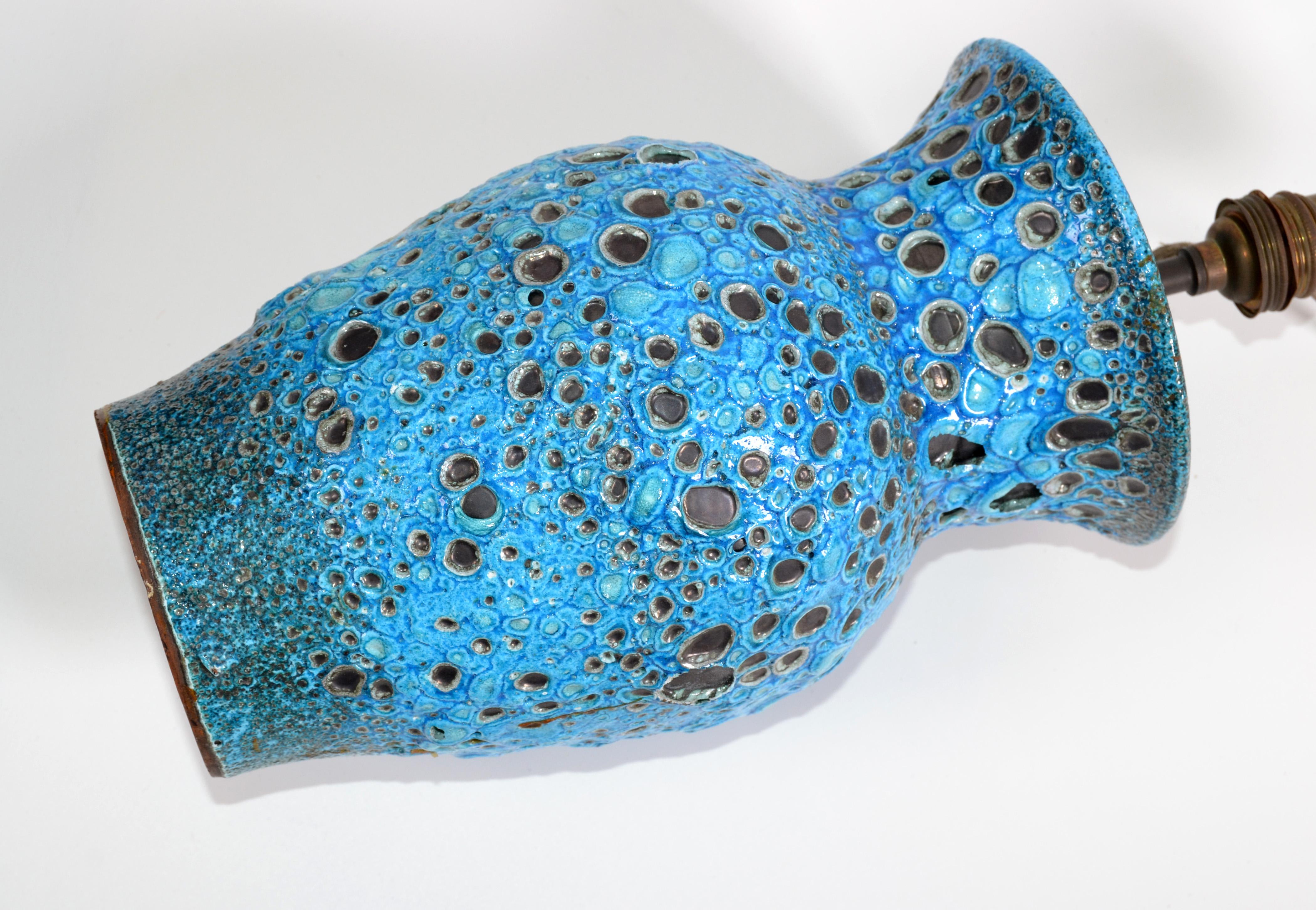 Vallaurice France, céramique à glaçure turquoise, lampe de bureau poterie artisanale française Bon état - En vente à Miami, FL