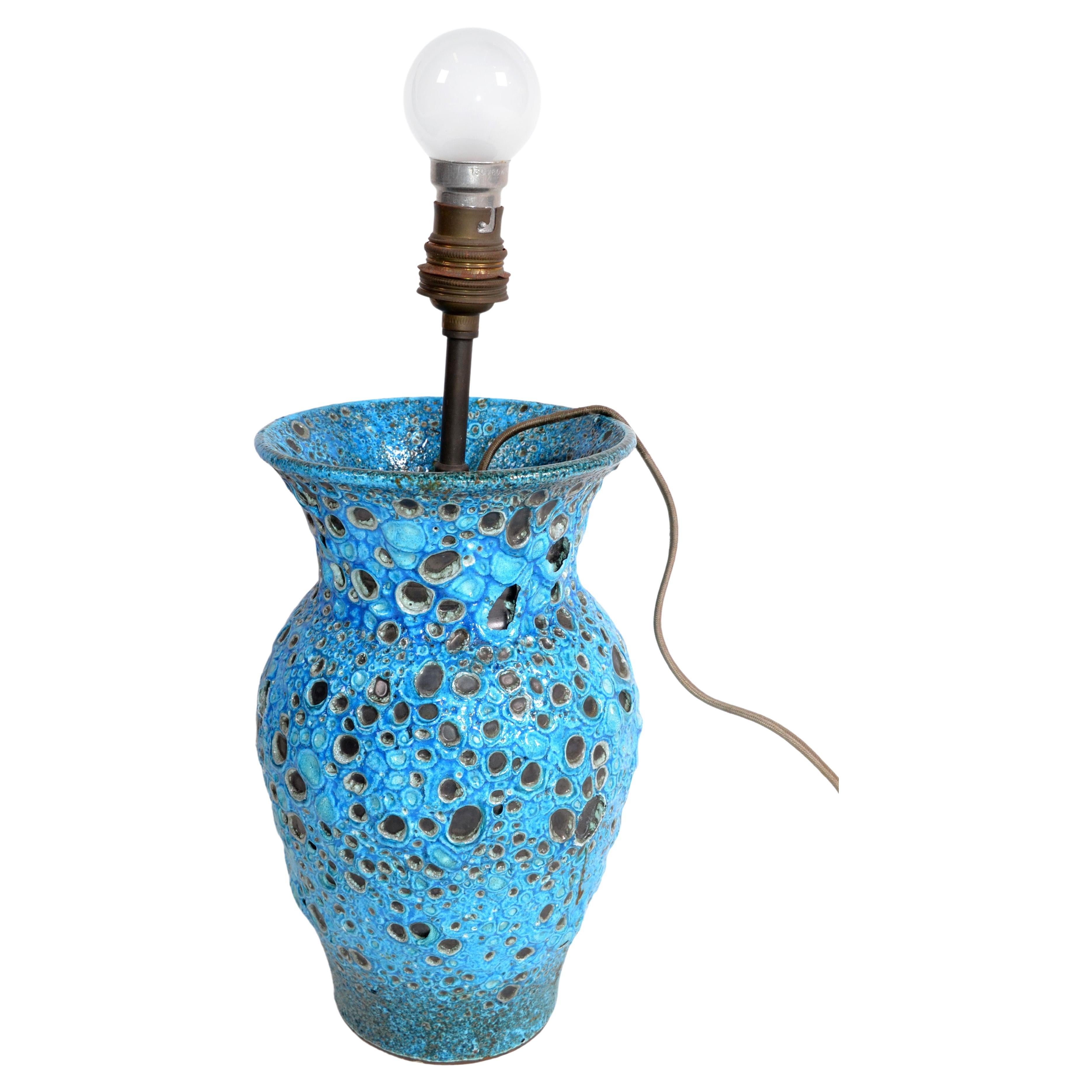 Vallaurice France, céramique à glaçure turquoise, lampe de bureau poterie artisanale française