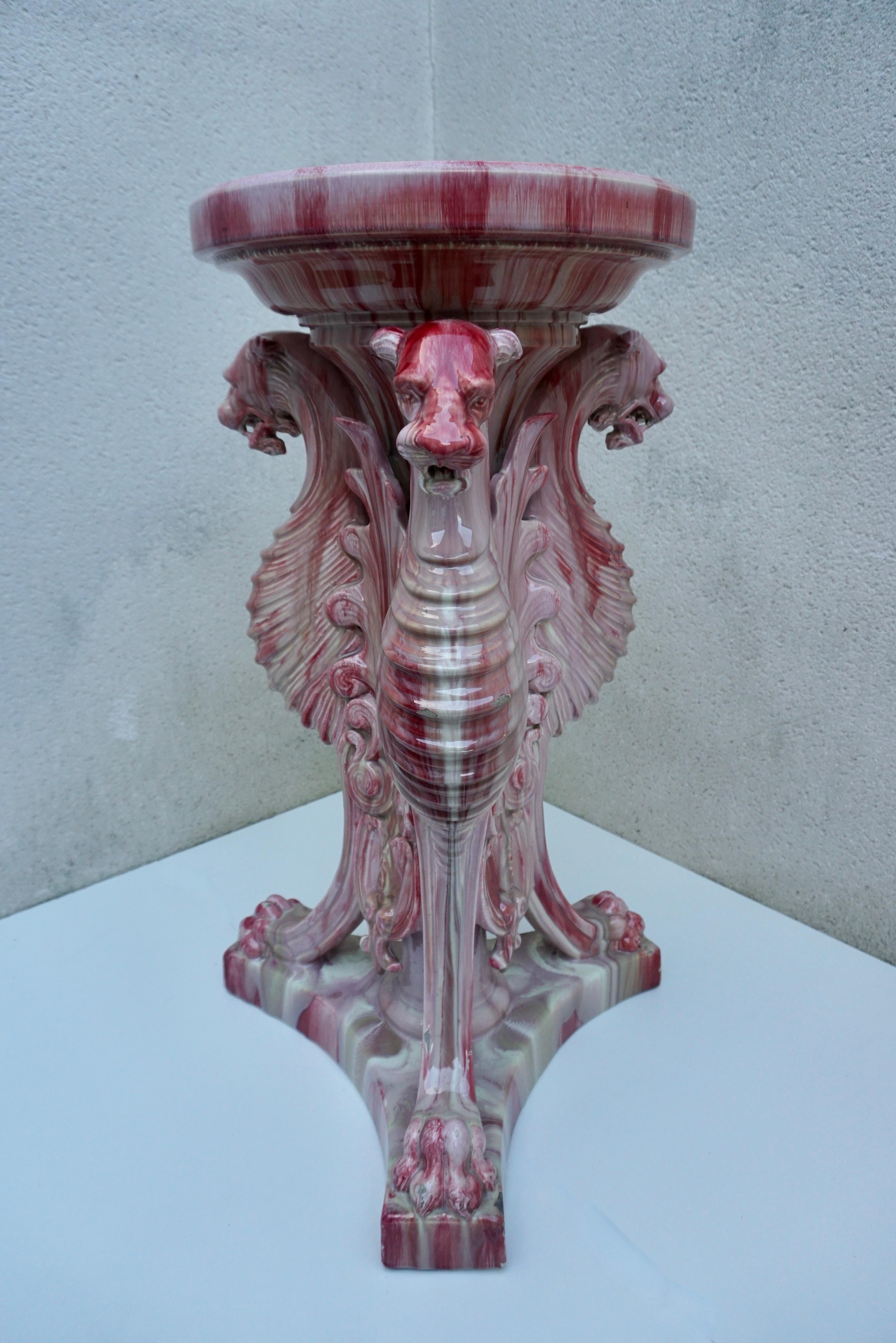French Vallauris Art Nouveau Majolica Column Pedestal Planter Jerome Massier  For Sale
