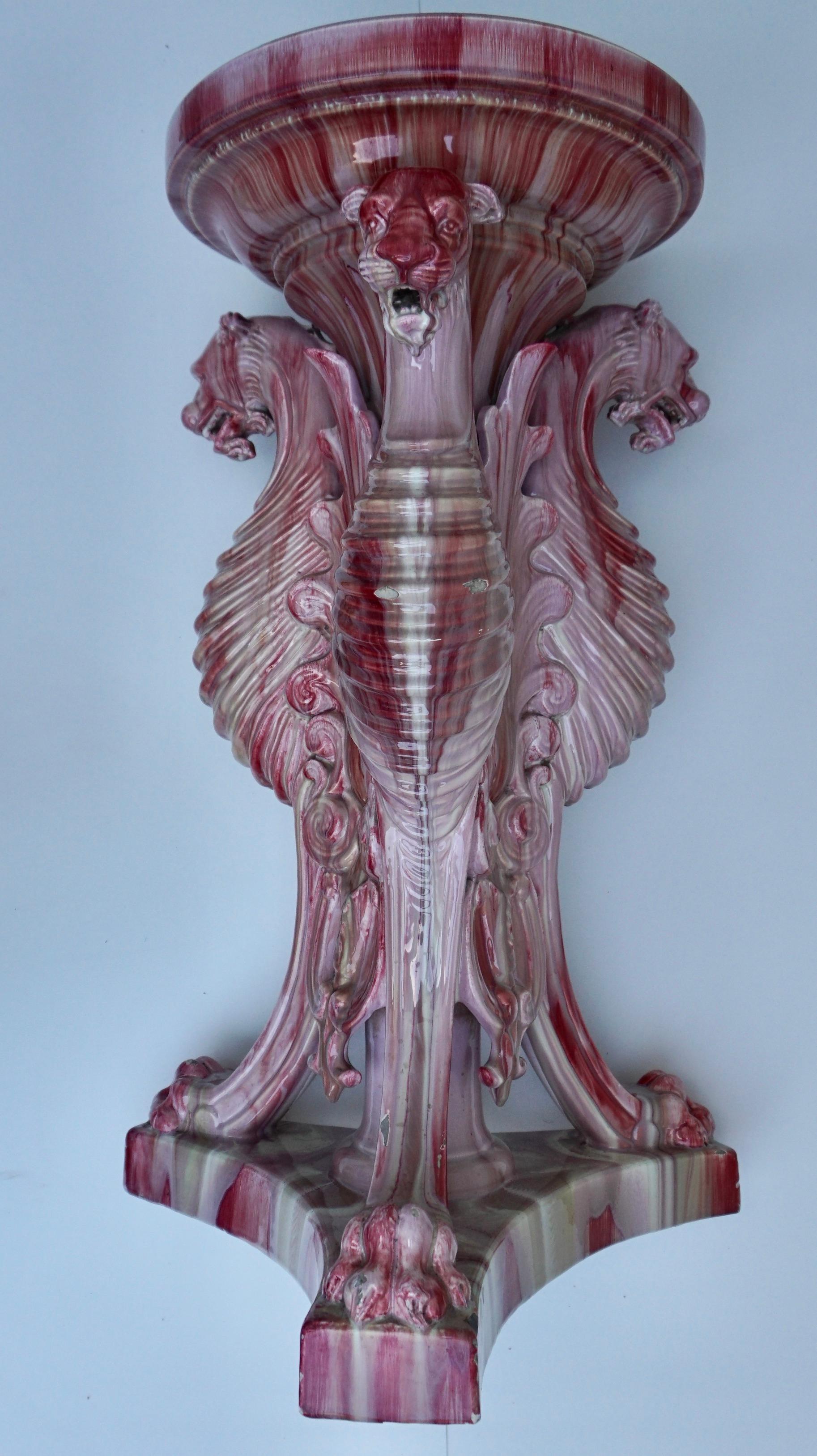 Vallauris Art Nouveau Majolica Column Pedestal Planter Jerome Massier  For Sale 2