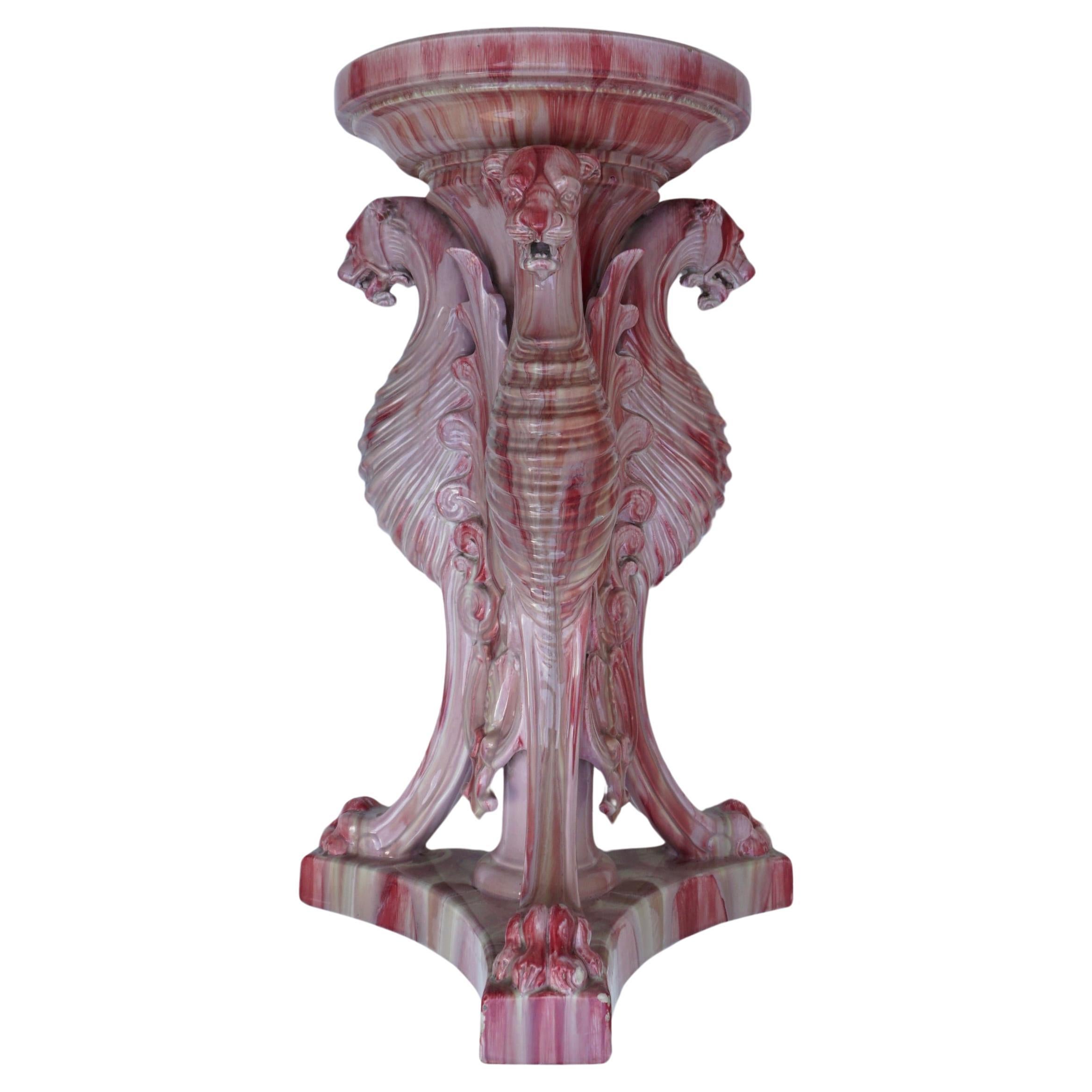 Vallauris Art Nouveau Majolica Column Pedestal Planter Jerome Massier 
