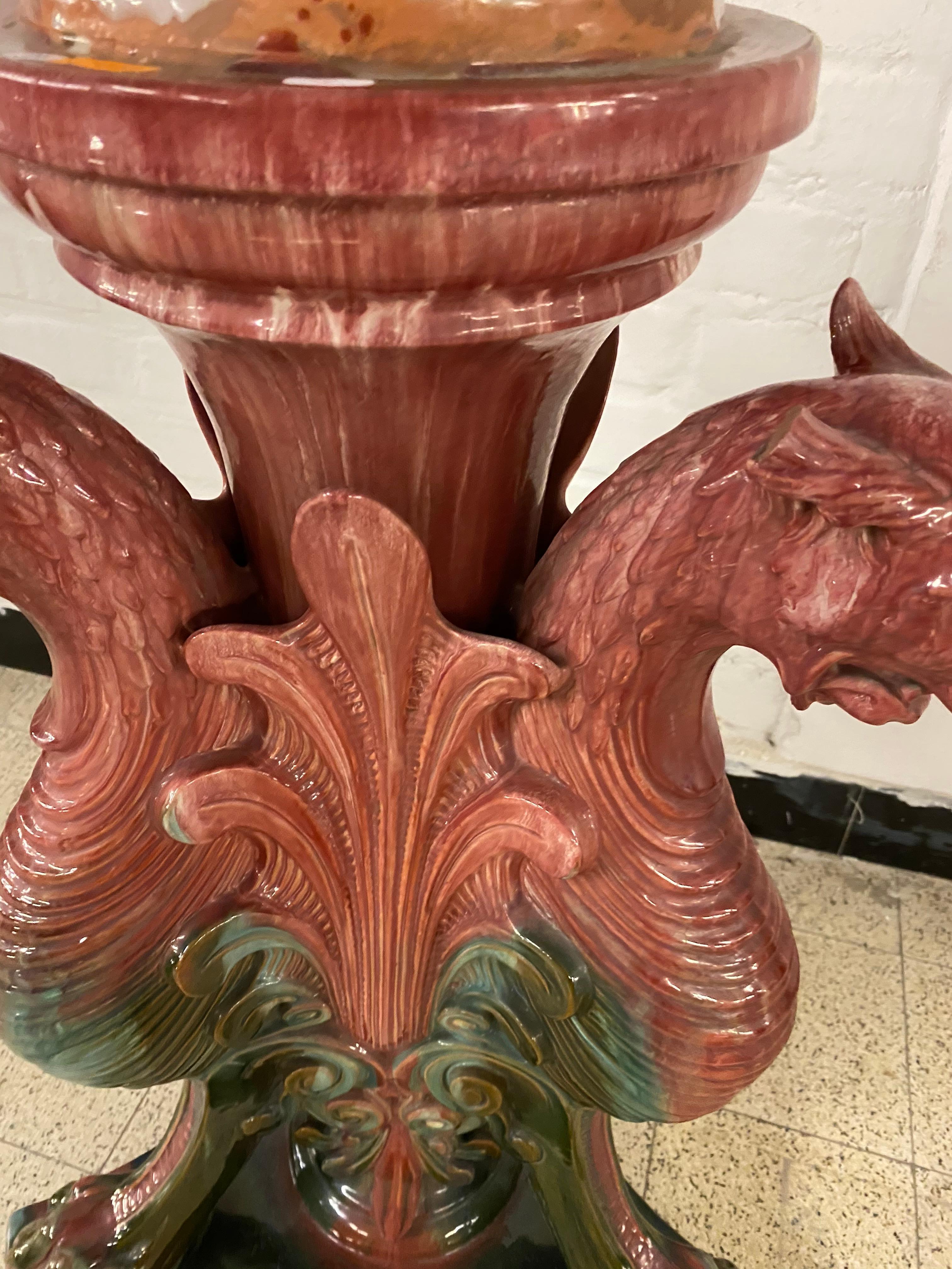 French Vallauris, Art Nouveau Pedestal in Ceramic, circa 1900 For Sale