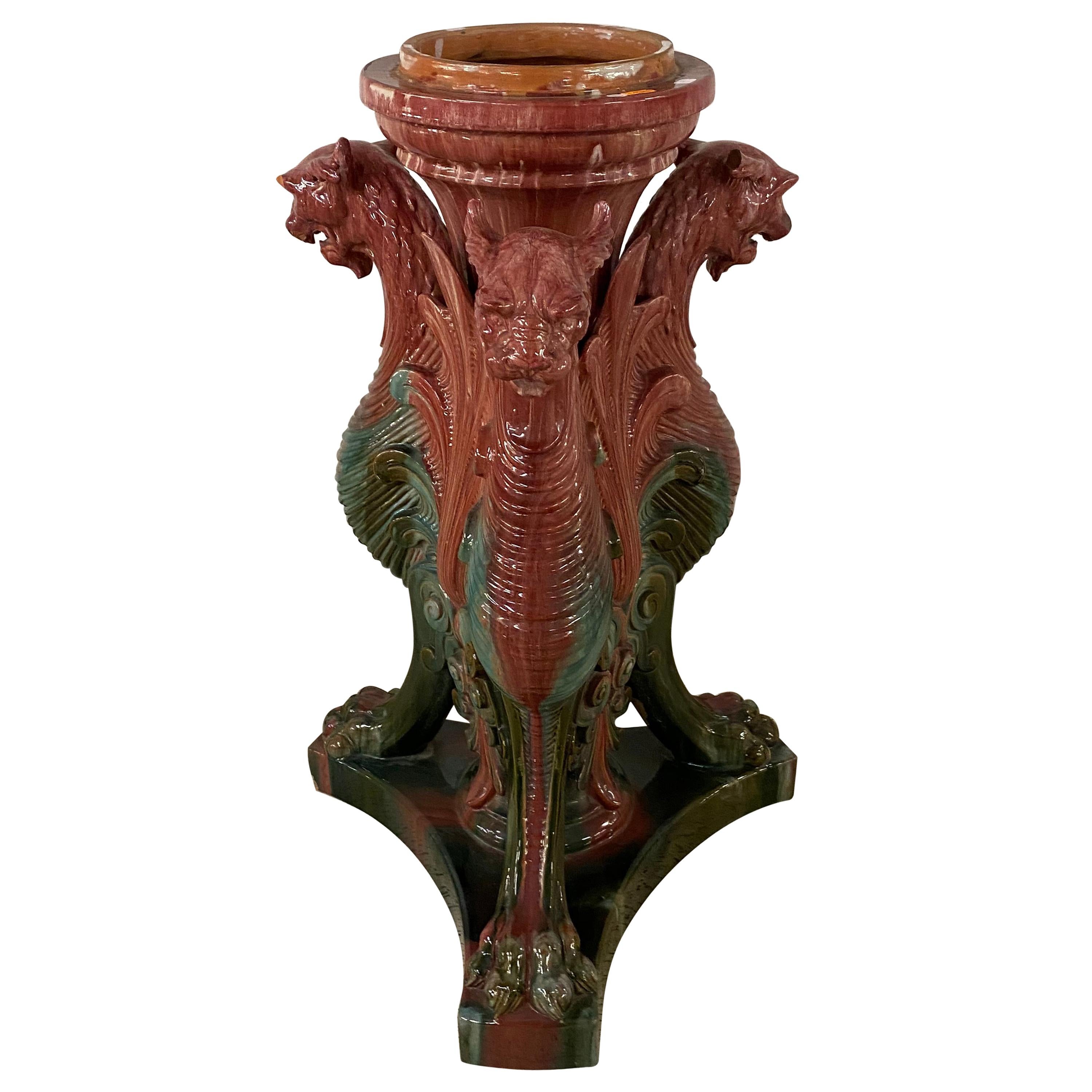 Vallauris, Art Nouveau Pedestal in Ceramic, circa 1900 For Sale