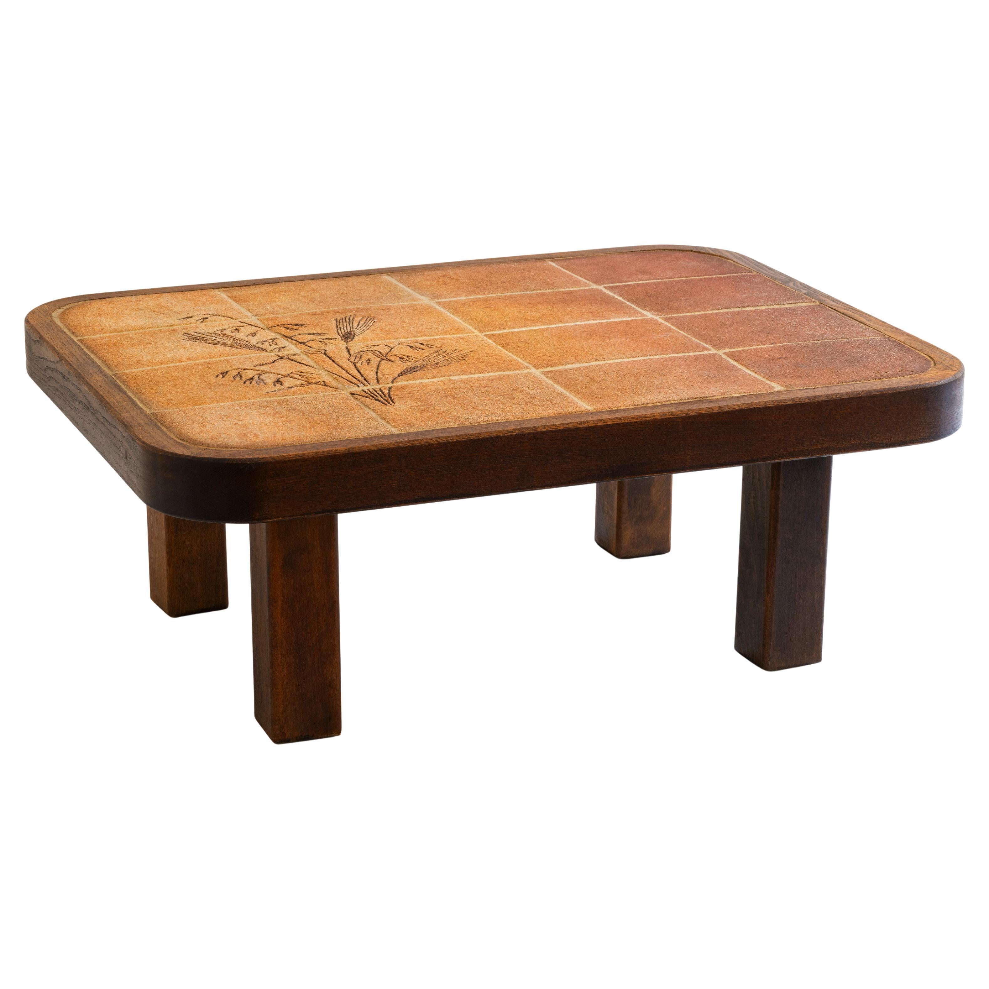 Vallauris / Barrois, 20th Century Center Table in Wood and Ceramic