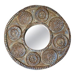 Vallauris Blue and Grey 20th Century Design Wall Ceramic Mirror, circa 1950