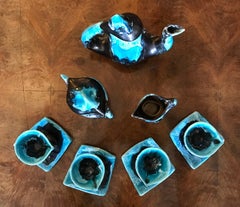 Set da caffè in ceramica blu Vallauris, Francia, 1950