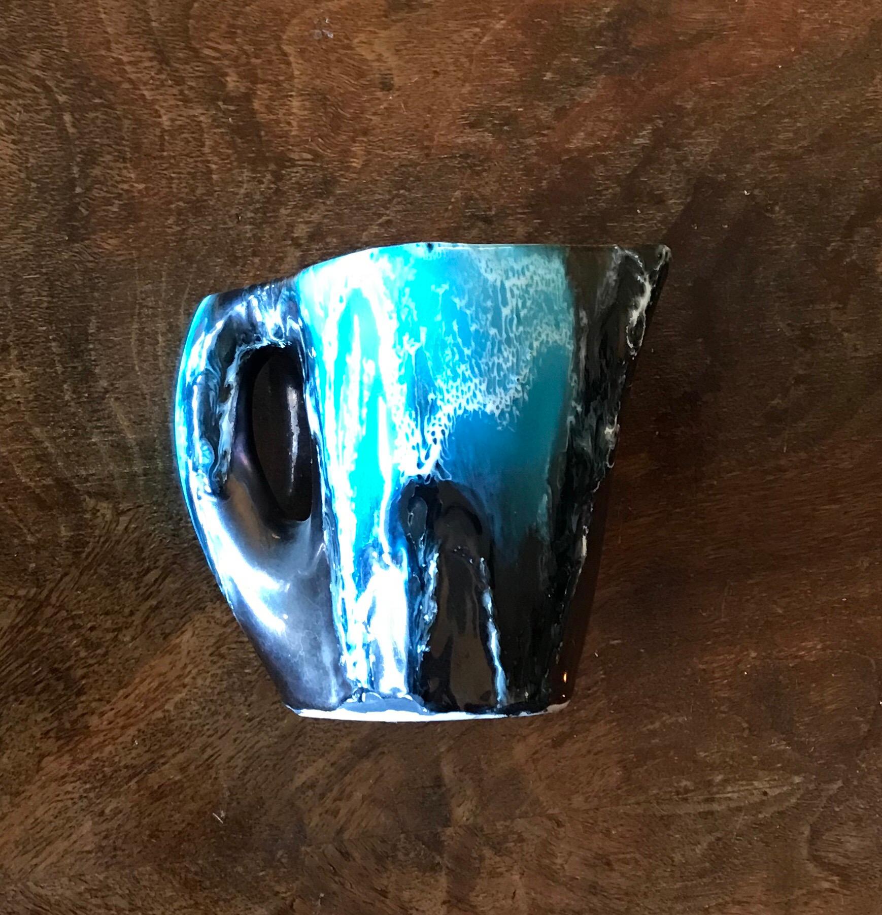 Vallauris Blue Ceramic Coffee Set, Mid-Century Modern, France, 1950 For Sale 3