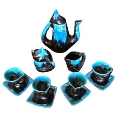 Blaues Vallauris-Couchtisch-Set aus Keramik, Mid-Century Modern, Frankreich, 1950