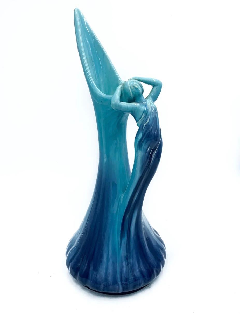 Art nouveau Pichet en céramique bleue de Vallauris des années 1950 en vente