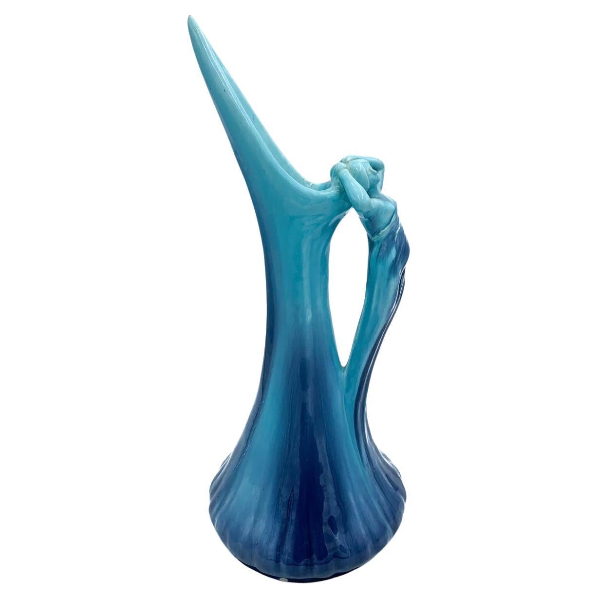 Vallauris Blue Ceramic Pitcher from the 1950s For Sale