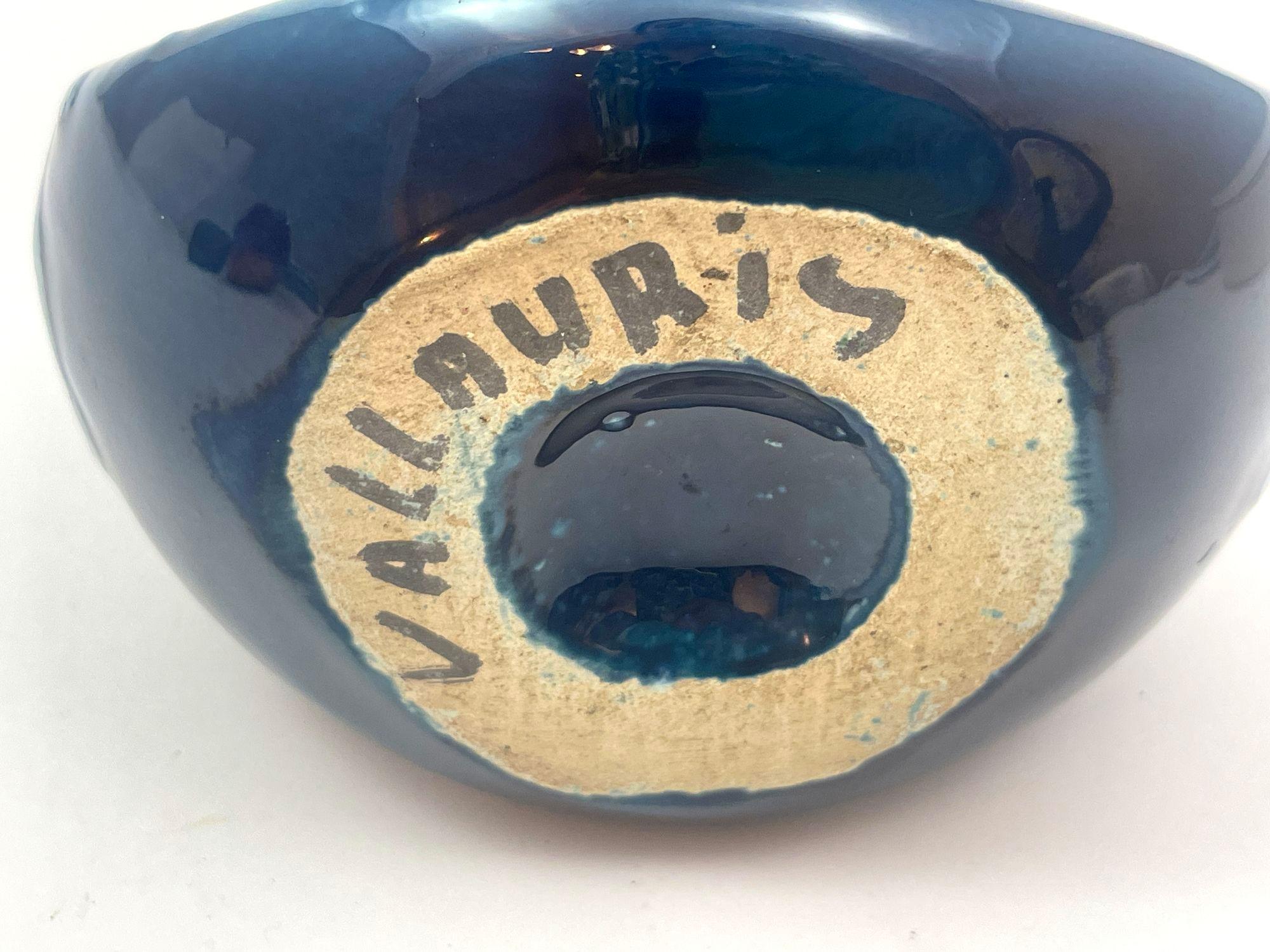 VALLAURIS Blue Ceramic Vase Handcrafted in France 1950s For Sale 3