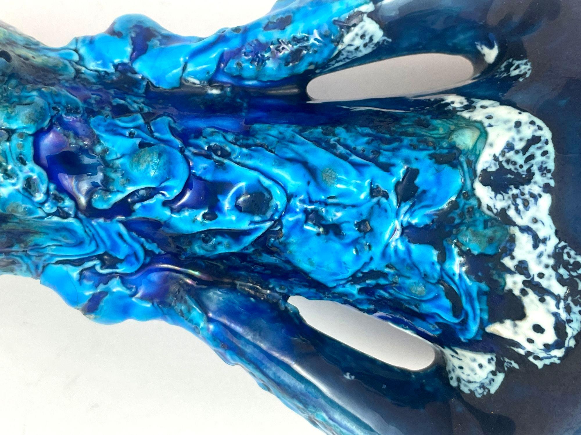 VALLAURIS Blue Ceramic Vase Handcrafted in France 1950s For Sale 4