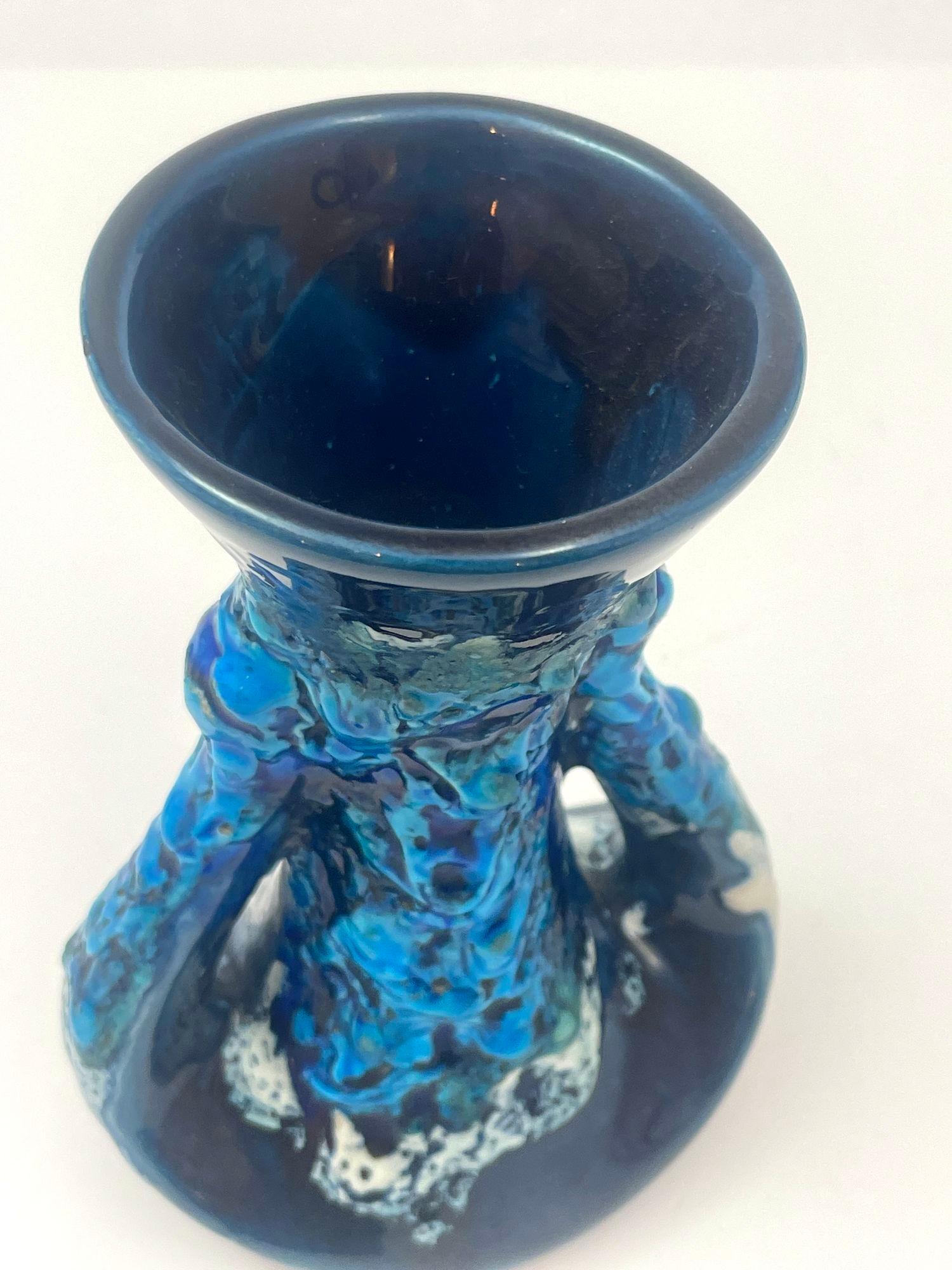 VALLAURIS Blue Ceramic Vase Handcrafted in France 1950s For Sale 8