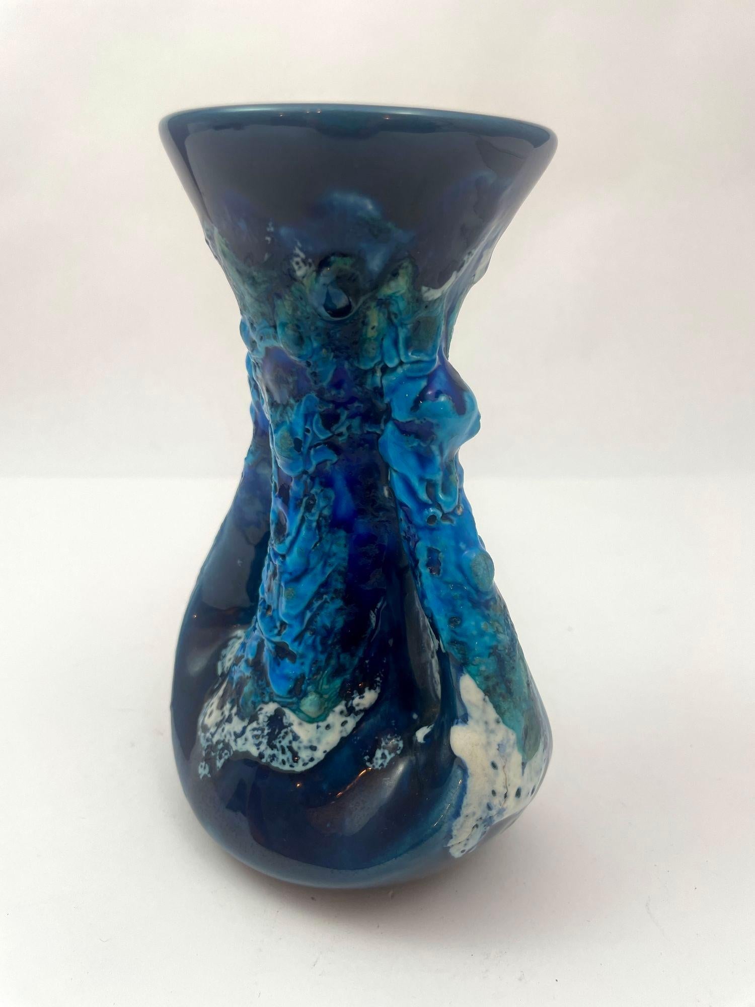 French VALLAURIS Blue Ceramic Vase Handcrafted in France 1950s For Sale