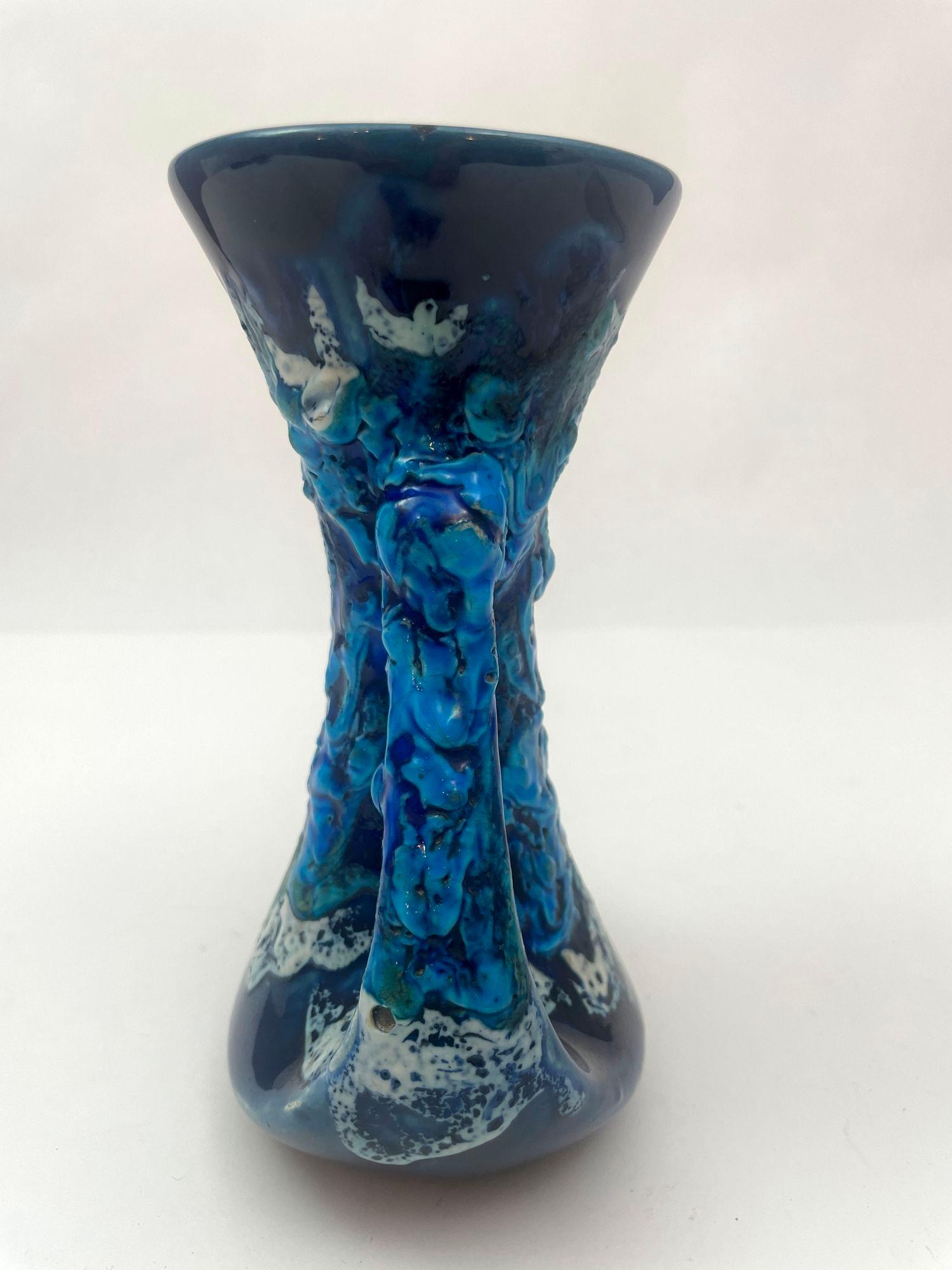 20th Century VALLAURIS Blue Ceramic Vase Handcrafted in France 1950s For Sale
