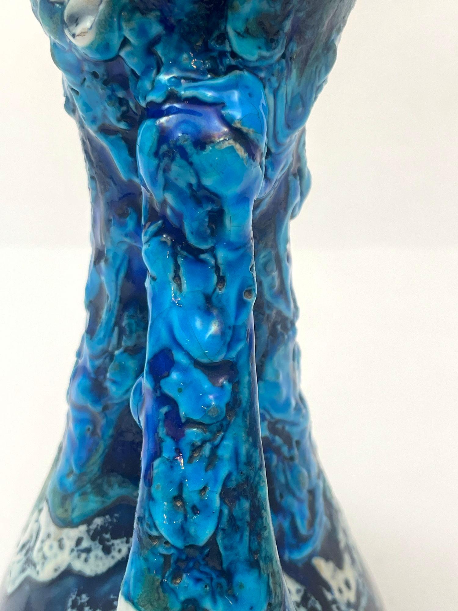 VALLAURIS Blue Ceramic Vase Handcrafted in France 1950s For Sale 1