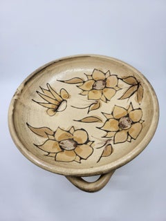 Vallauris Cuenco de cerámica , Motivo floral, Mitad del siglo moderno, Riviera francesa 1960