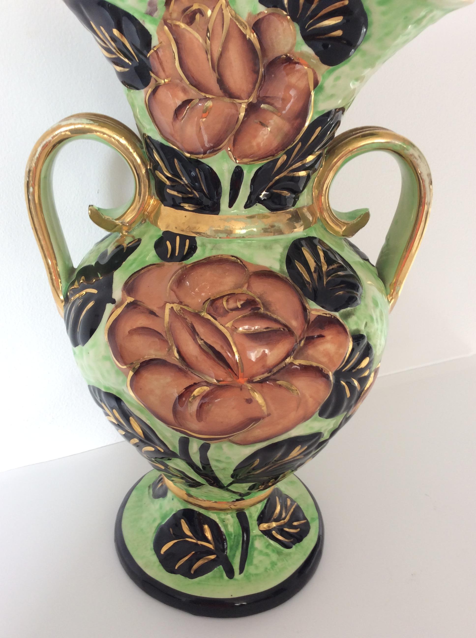 Mid-Century Modern Hand-Painted Ceramic Flower Vase from Vallauris France For Sale