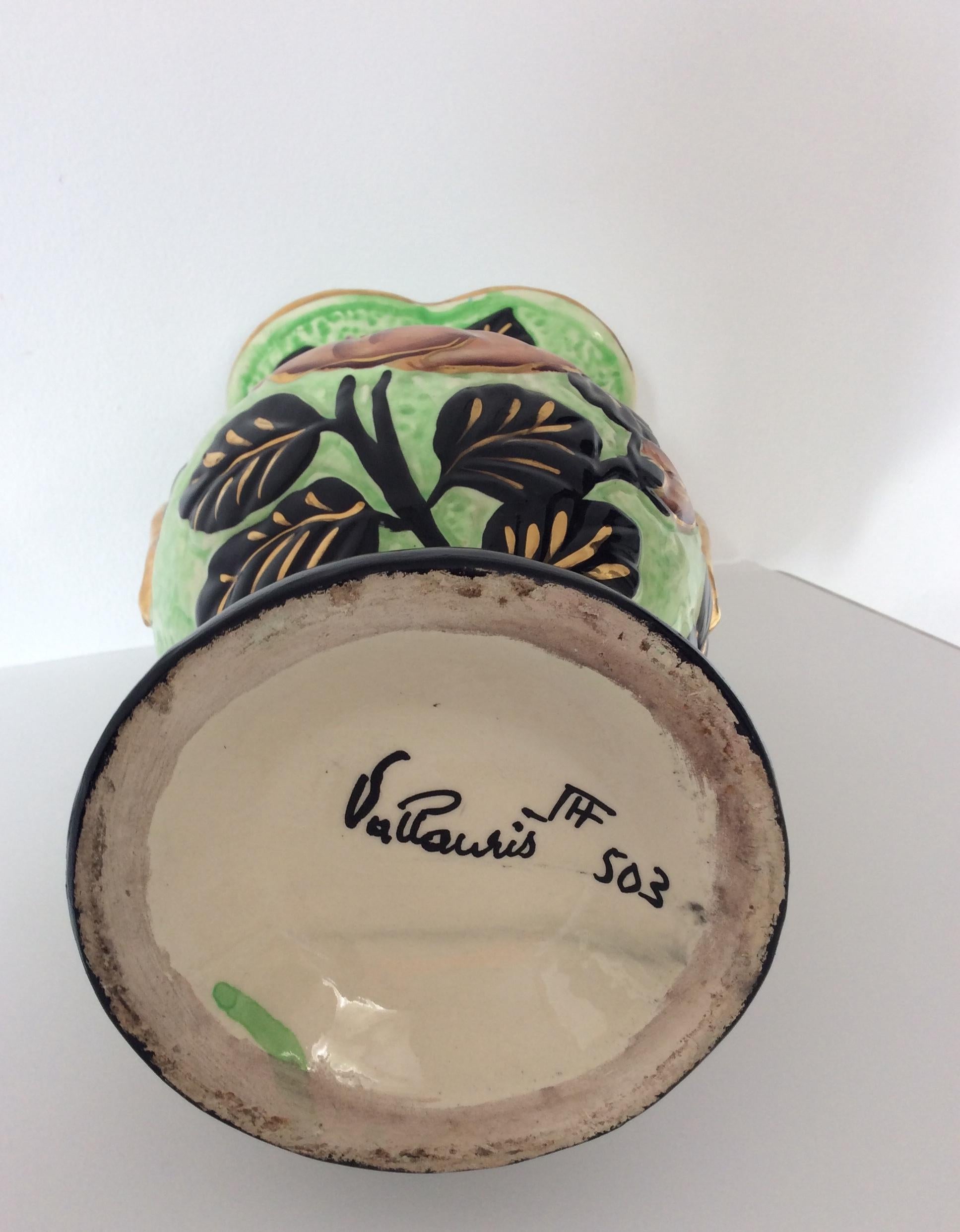 Hand-Painted Ceramic Flower Vase from Vallauris France In Good Condition For Sale In Miami, FL