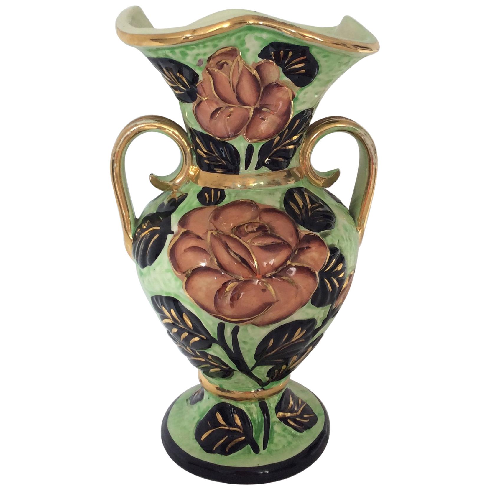 Hand-Painted Ceramic Flower Vase from Vallauris France For Sale