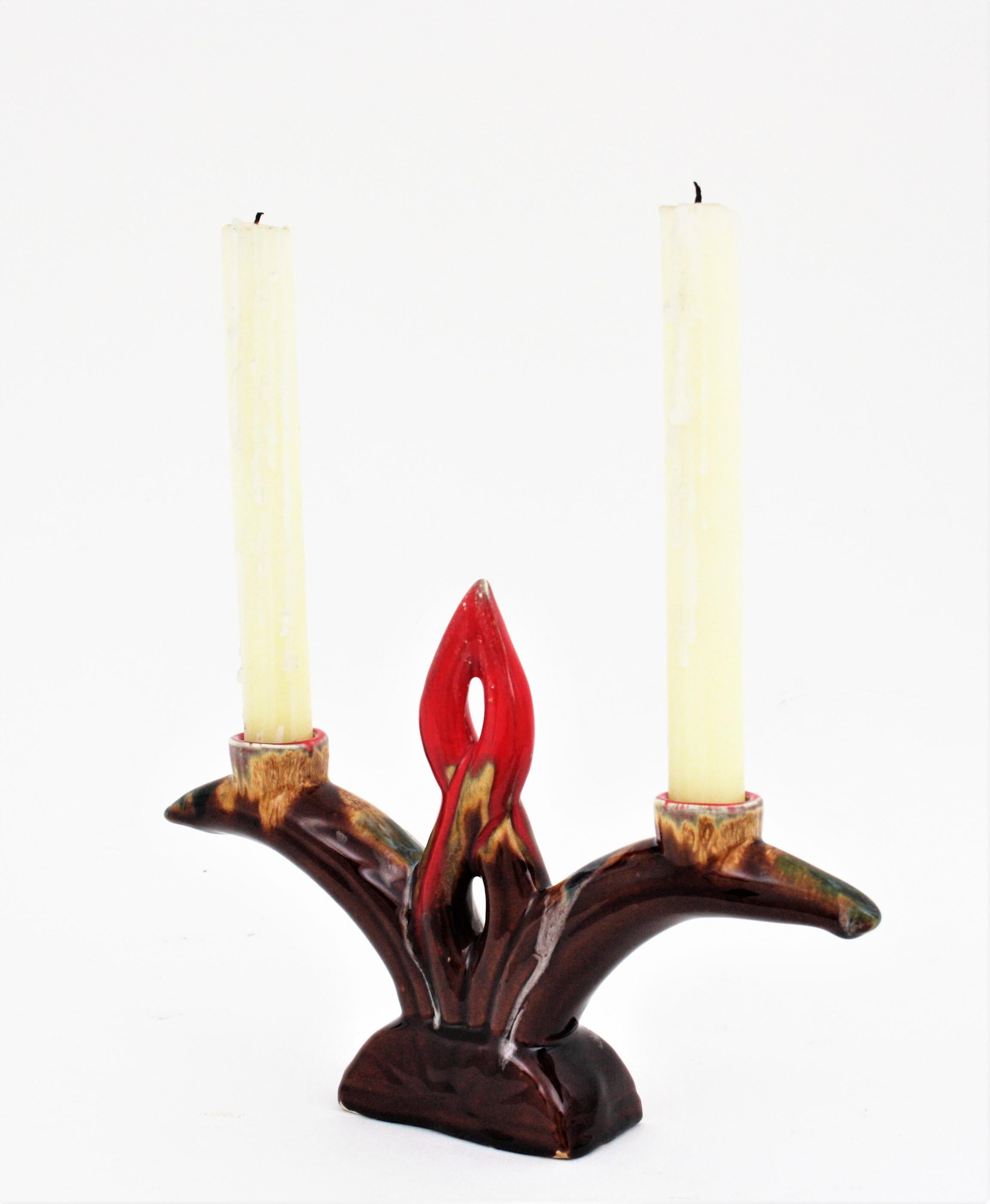 Vallauris Keramik-Majolika-Kerzenständer/Kerzenständer  1960s (Moderne der Mitte des Jahrhunderts) im Angebot