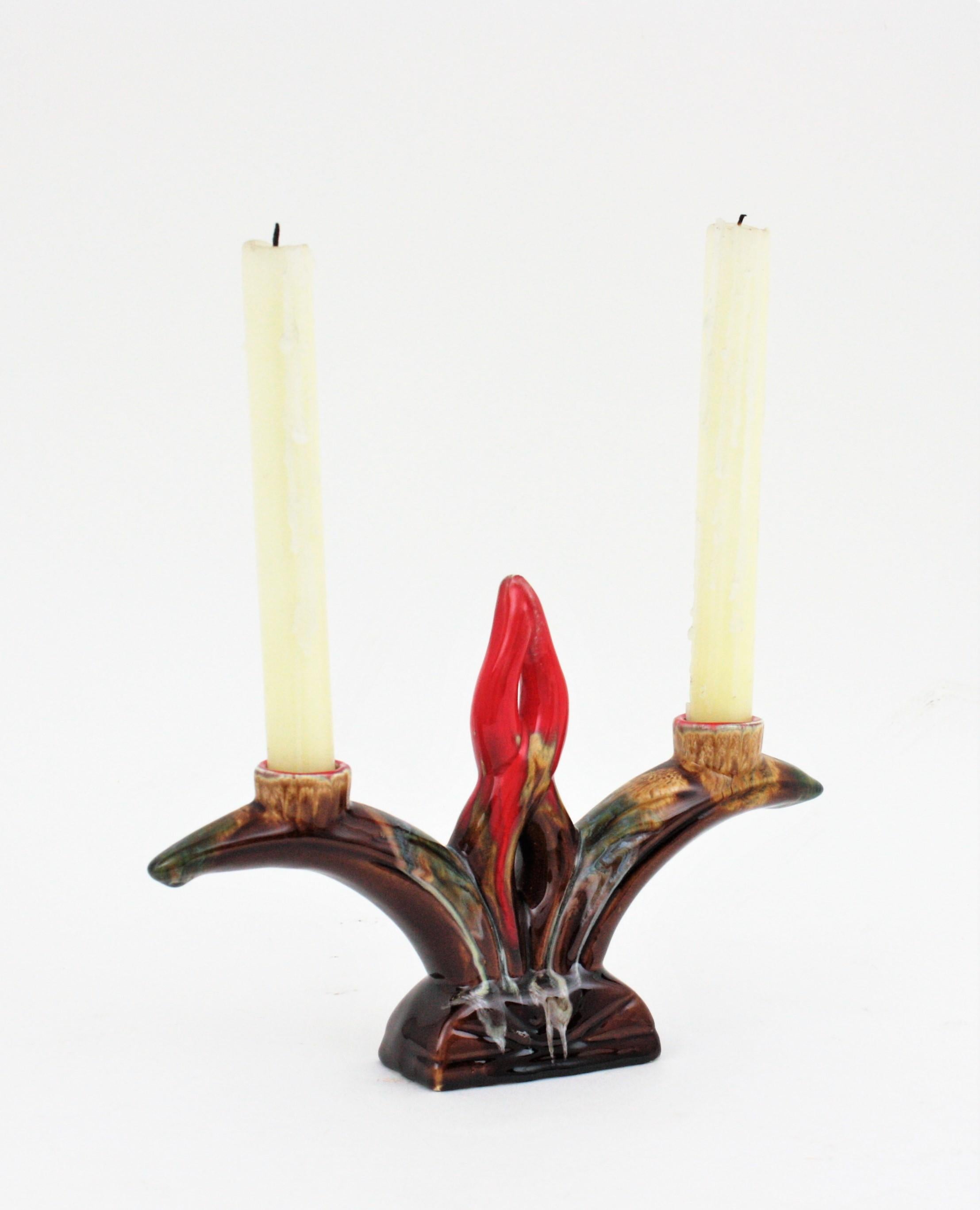 Portavelas/ Candelabro de cerámica mayólica Vallauris,  1960s Francés en venta