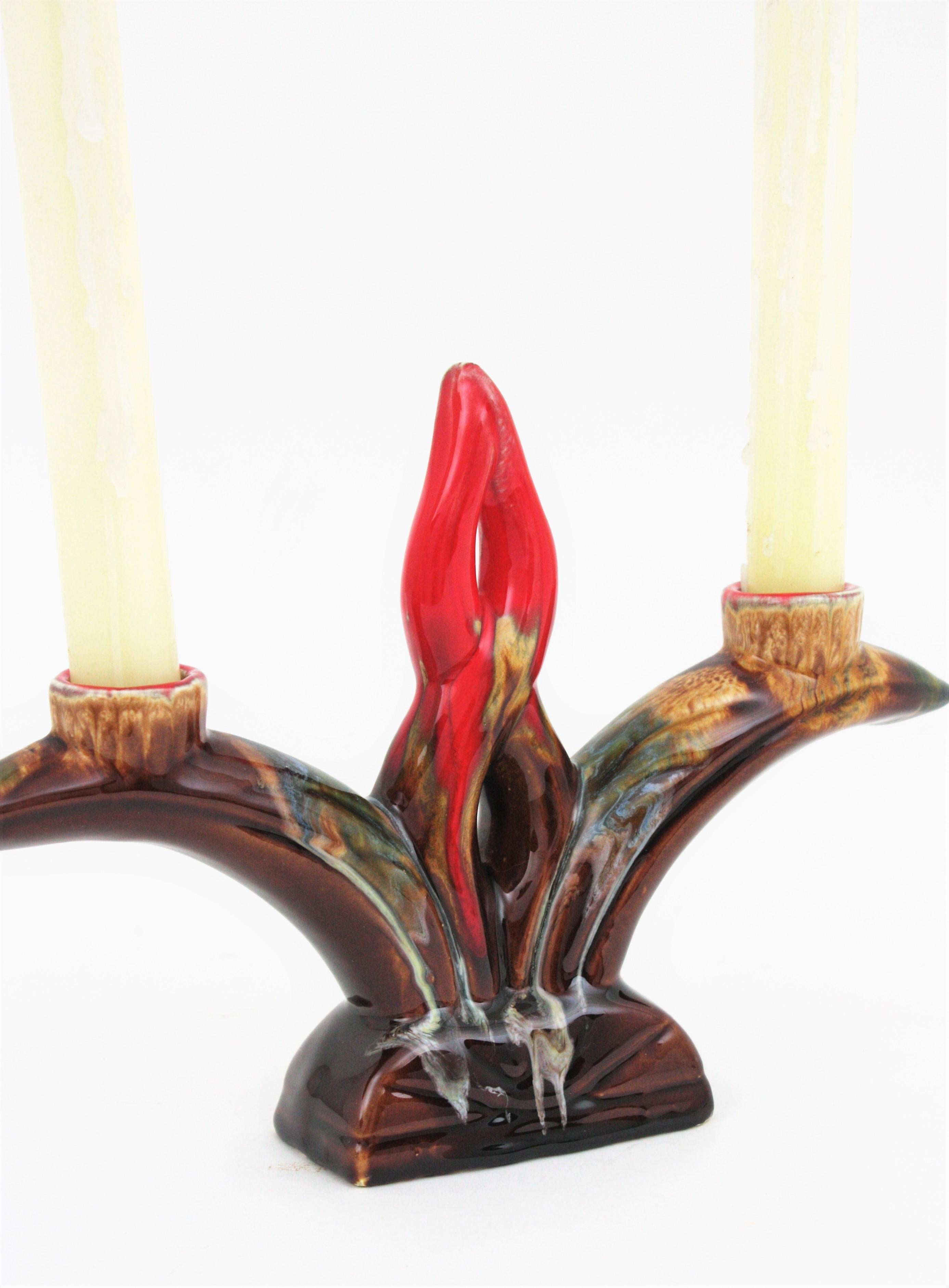 Portavelas/ Candelabro de cerámica mayólica Vallauris,  1960s Glaseado en venta