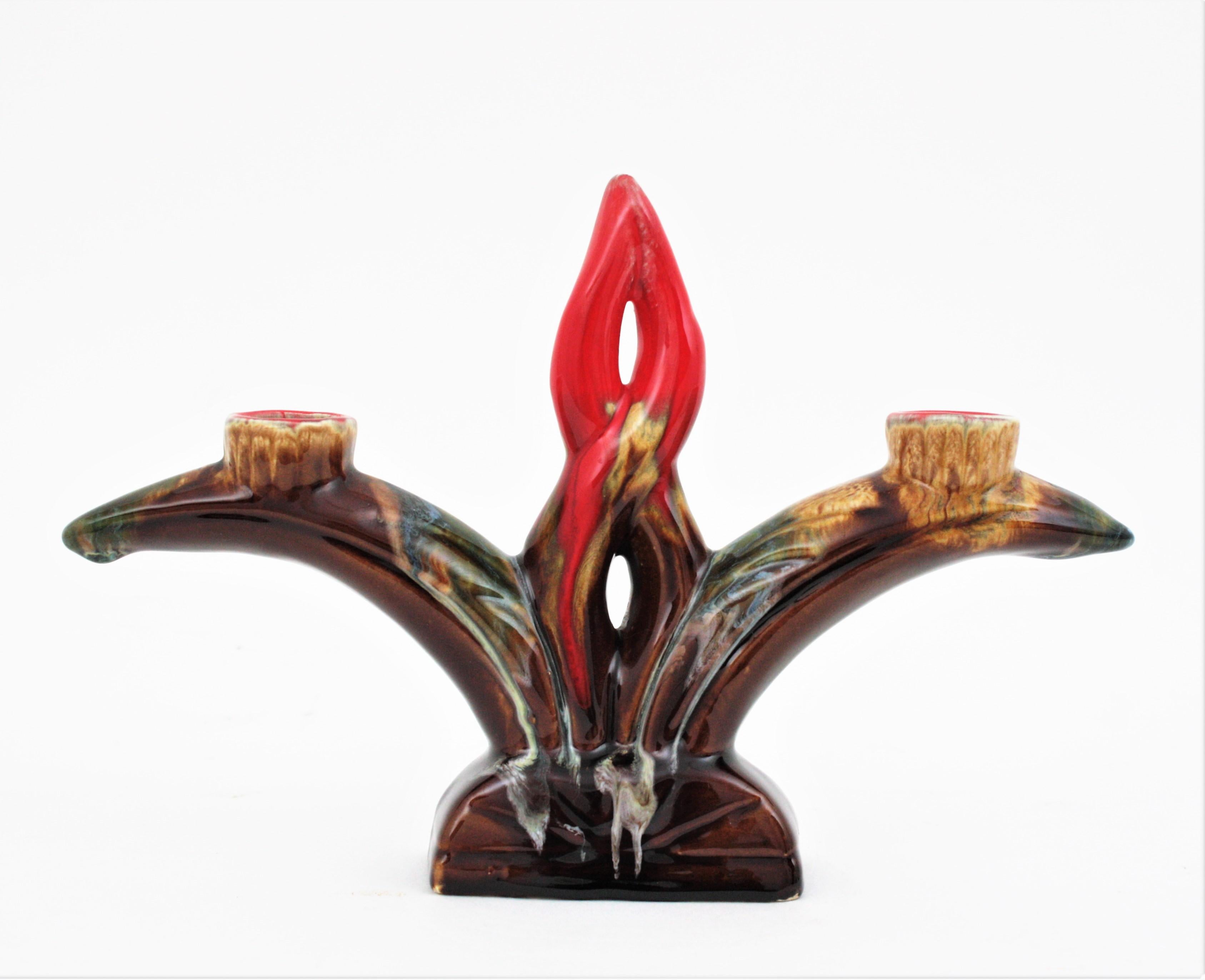 Portavelas/ Candelabro de cerámica mayólica Vallauris,  1960s Cerámico en venta