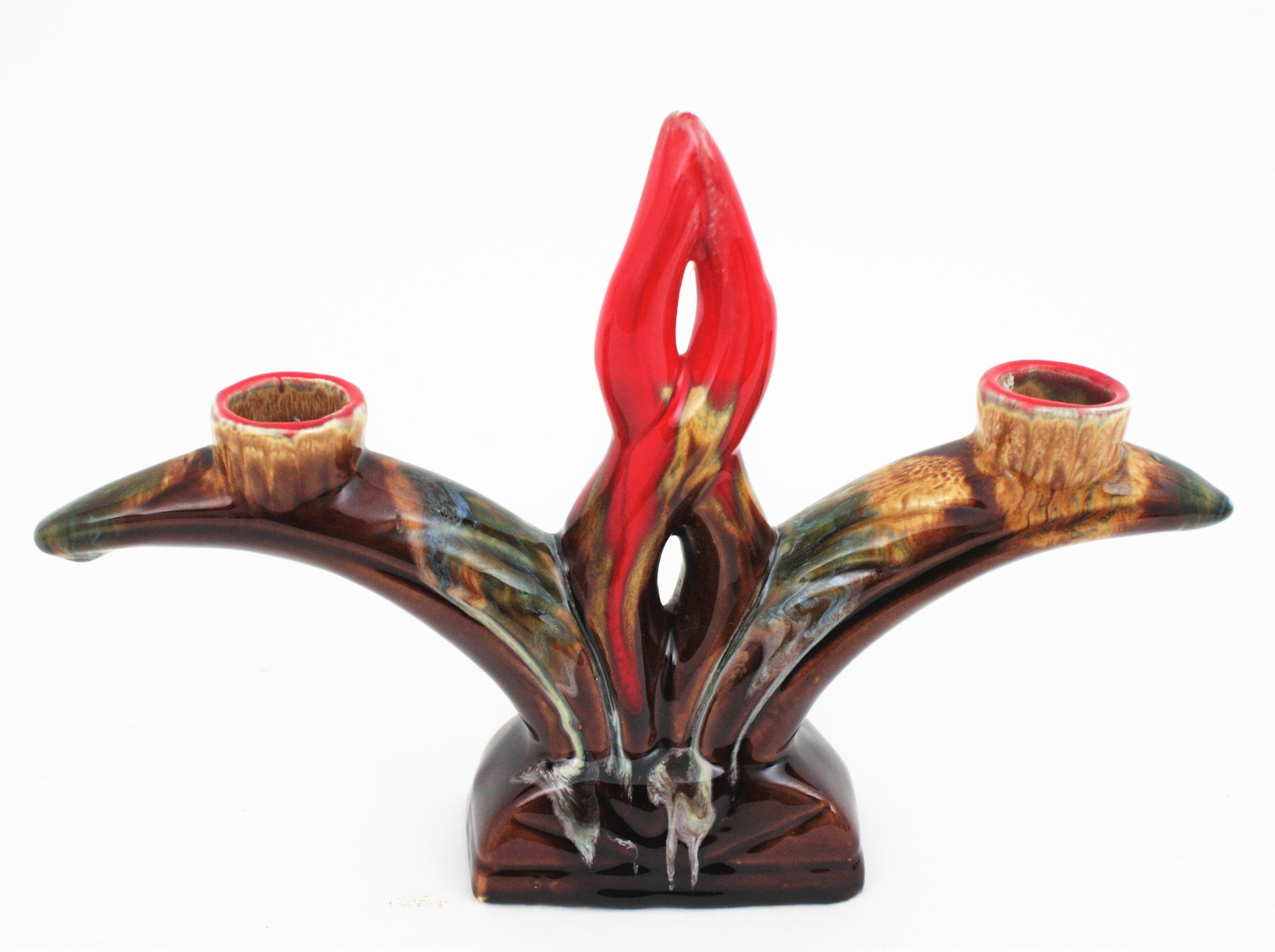 Portavelas/ Candelabro de cerámica mayólica Vallauris,  1960s en venta 1