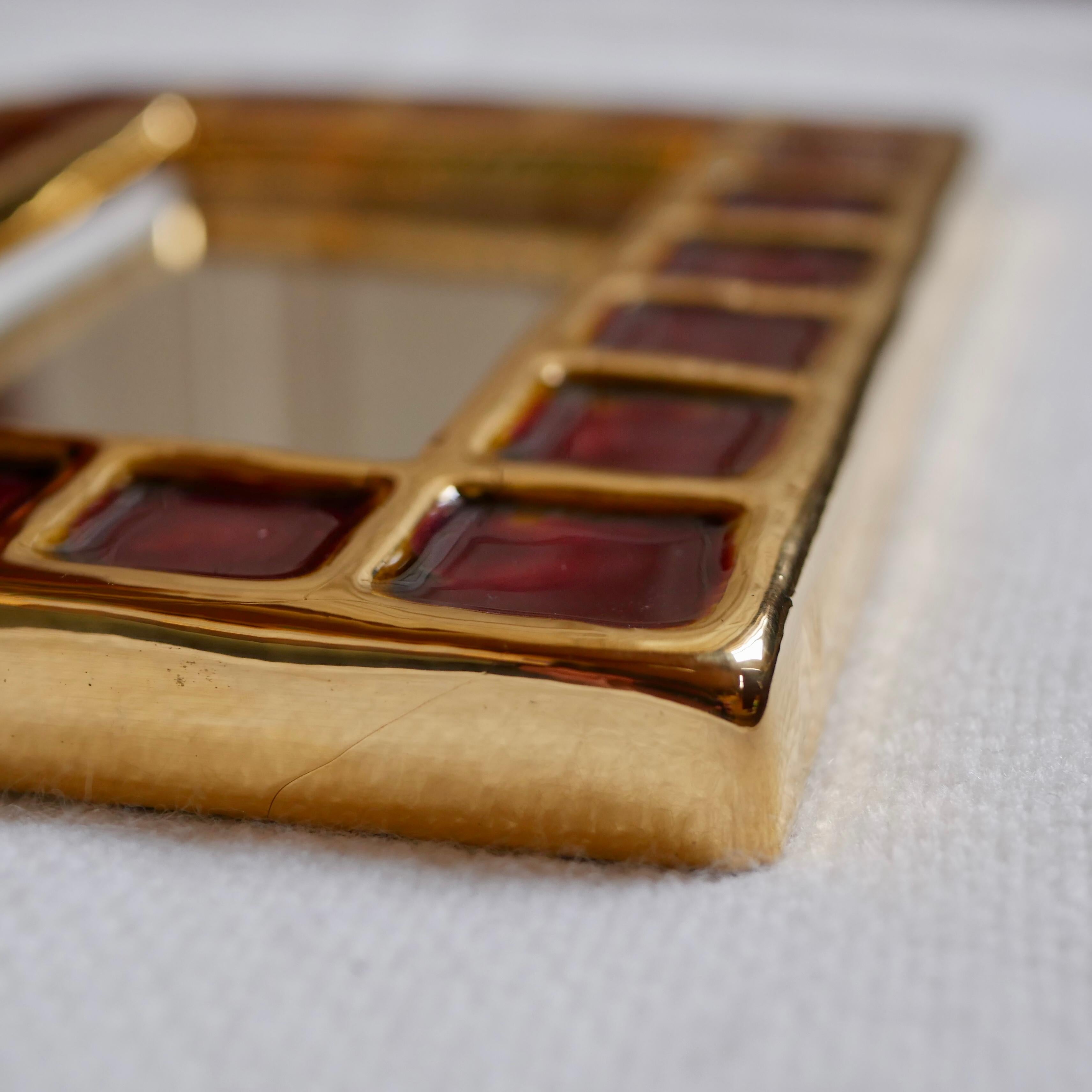 Vallauris Ceramic Mirror by François Lembo, Gold and Red, 1960s 5