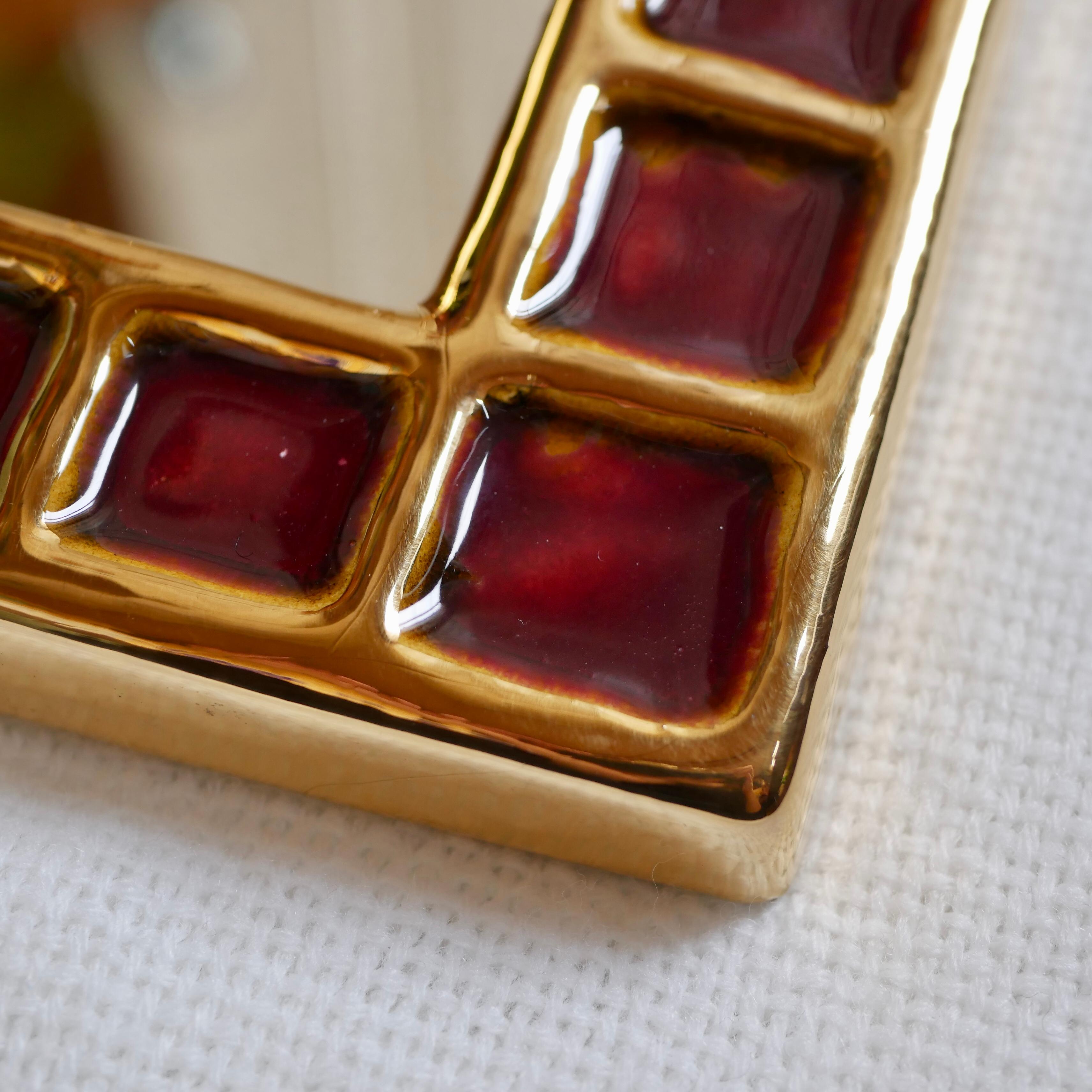 Vallauris Ceramic Mirror by François Lembo, Gold and Red, 1960s 10