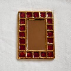 Vallauris Ceramic Mirror by François Lembo, Gold and Red, 1960s
