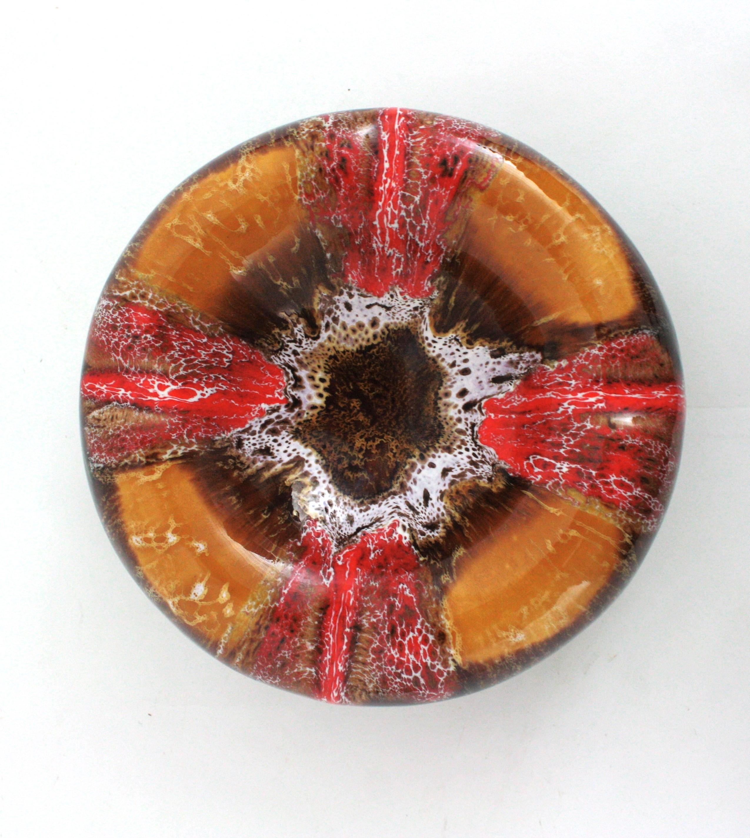 Vallauris Keramik Orange Bernstein Brown Fett Lava Runde Astray / Bowl,  1950s im Angebot 3