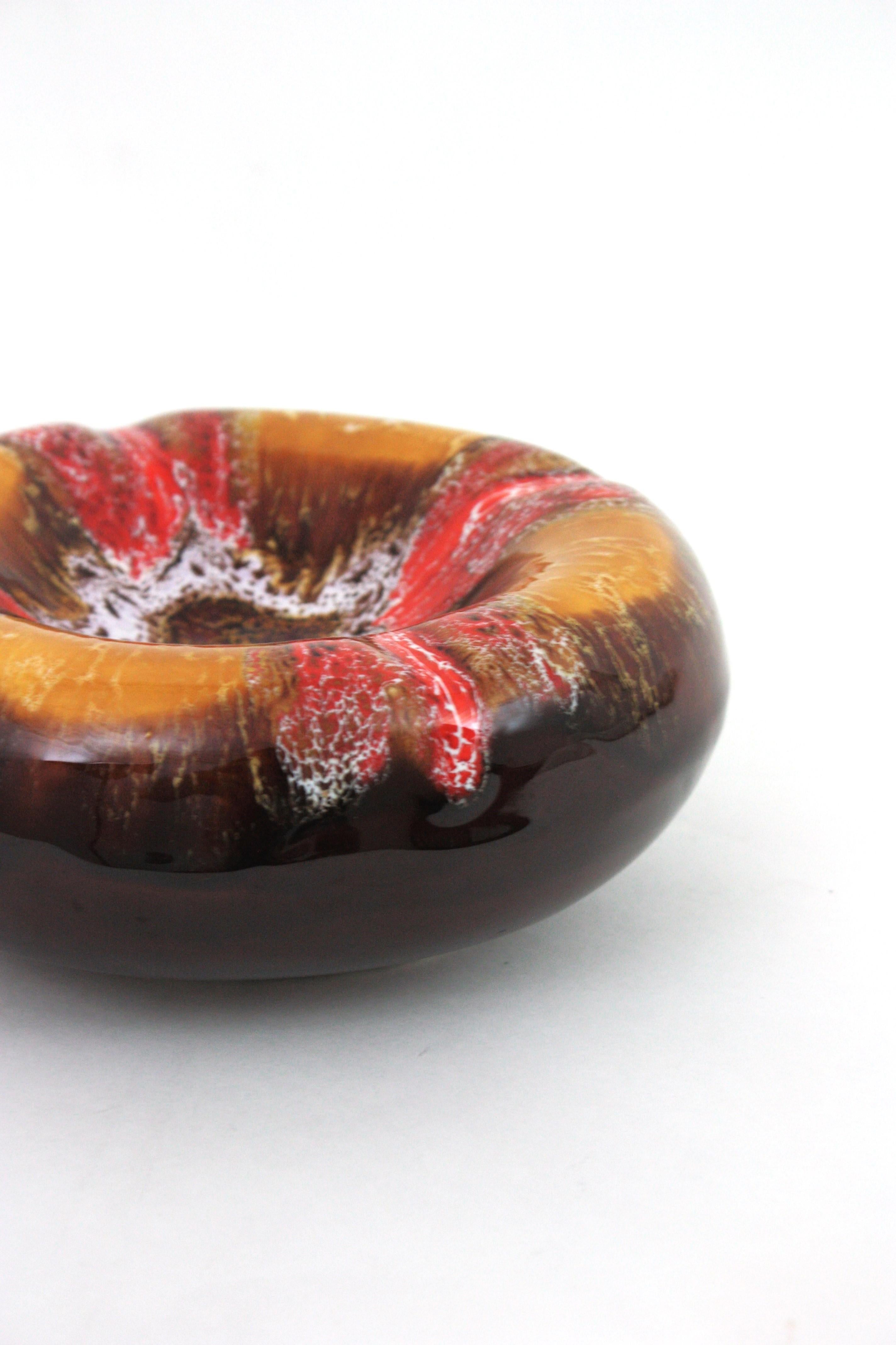 Vallauris Keramik Orange Bernstein Brown Fett Lava Runde Astray / Bowl,  1950s im Angebot 6