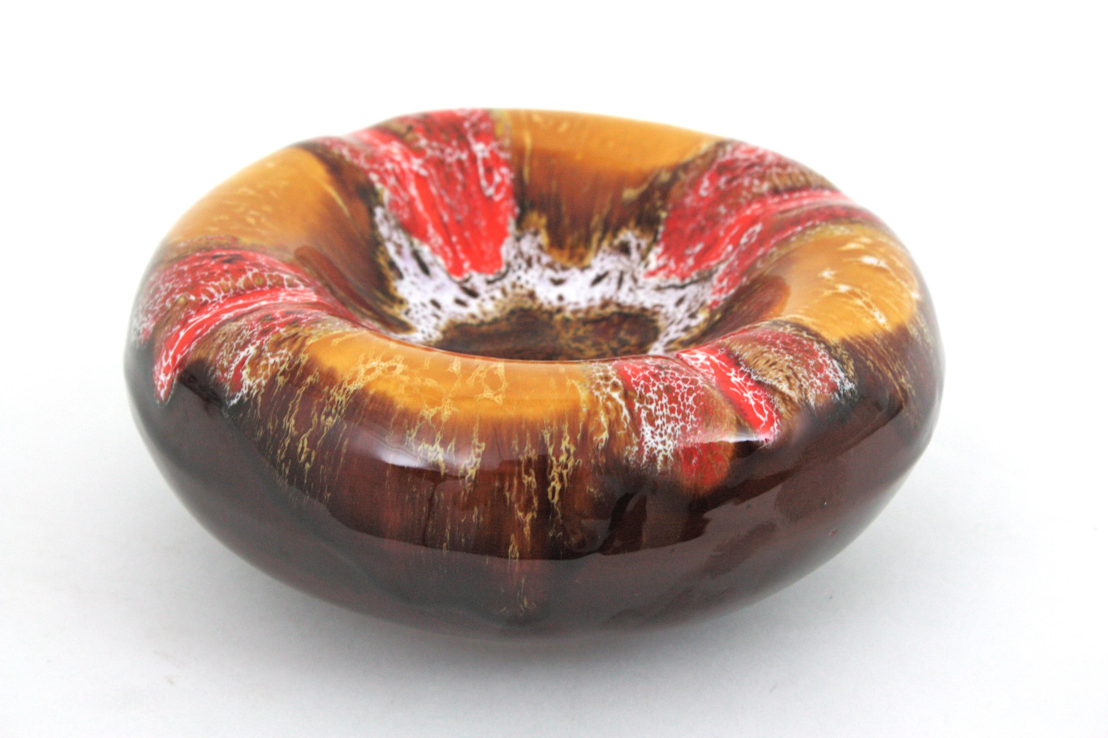 Vallauris Keramik Orange Bernstein Brown Fett Lava Runde Astray / Bowl,  1950s im Angebot 7