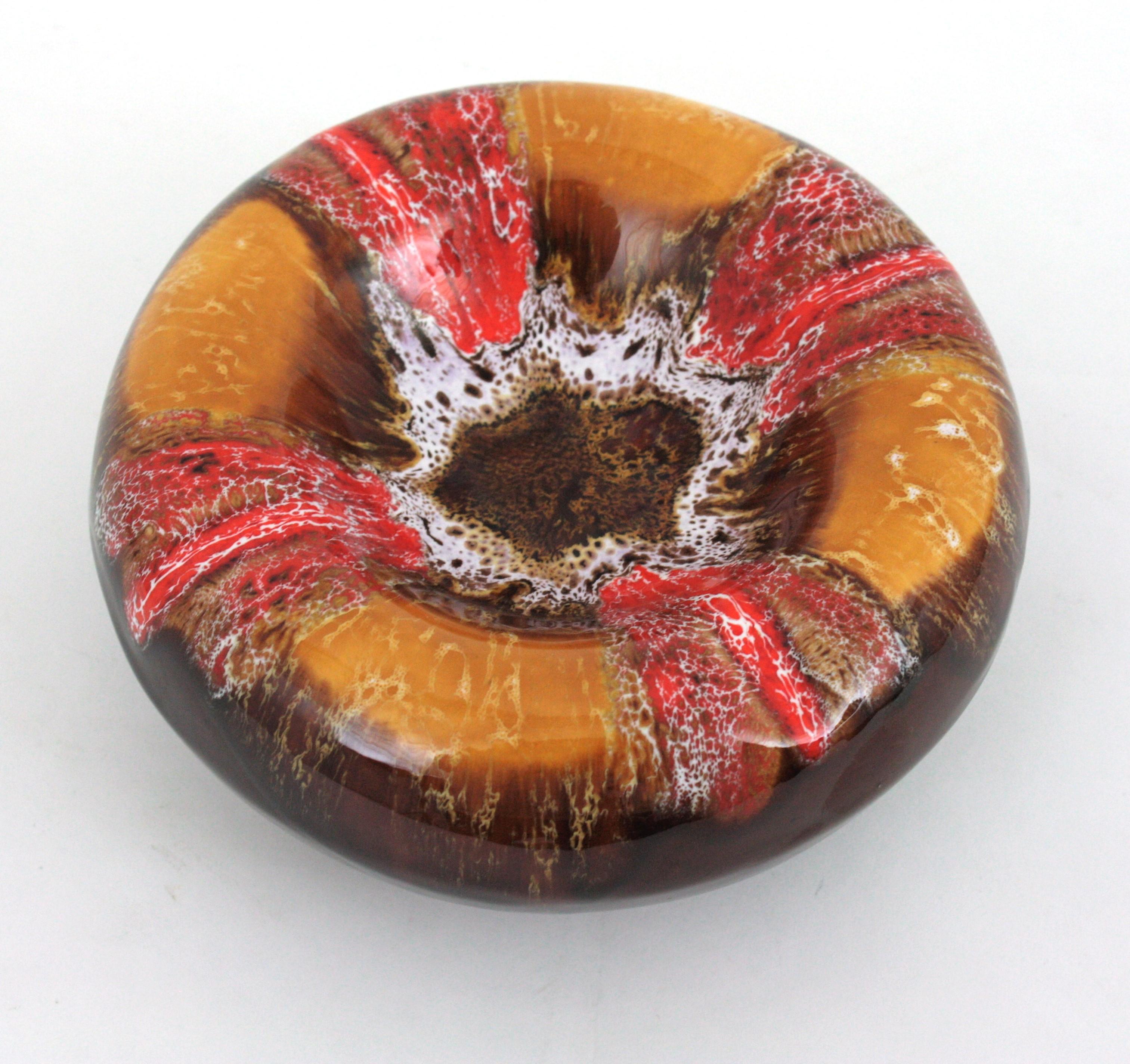 Vallauris Keramik Orange Bernstein Brown Fett Lava Runde Astray / Bowl,  1950s im Angebot 8